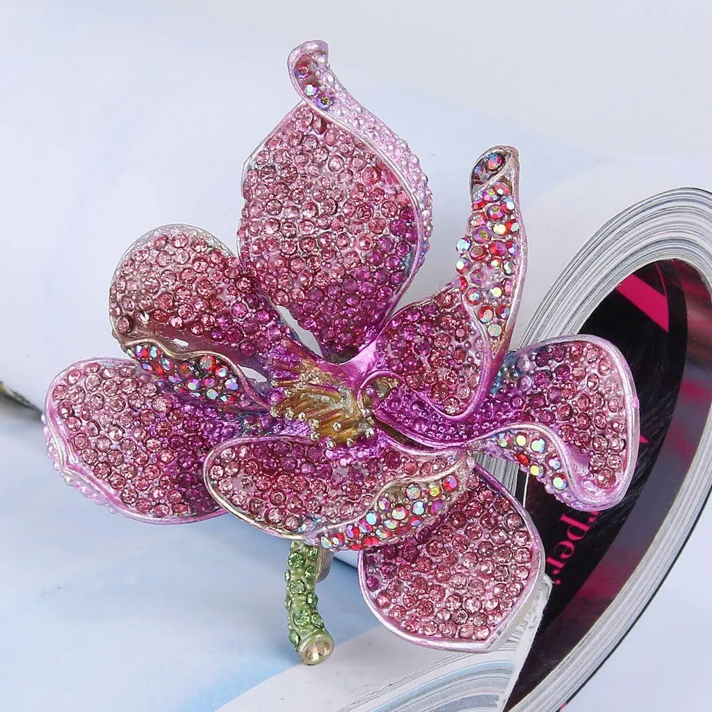 EVER FAITH Women's Austrian Crystal Orchid Flower Petal Brooch
