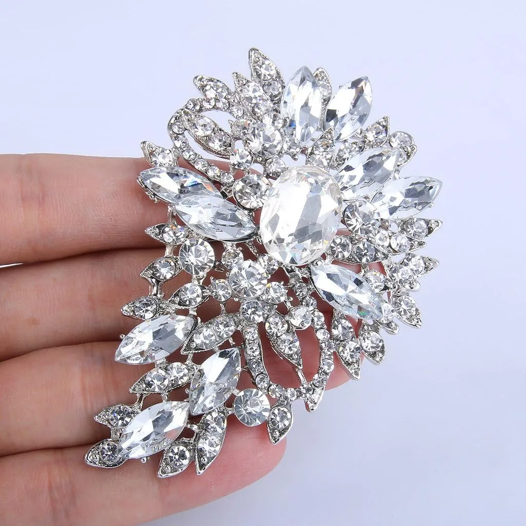EVER FAITH Women's Austrian Crystal Wedding Flower Leaf Bouquet Brooch