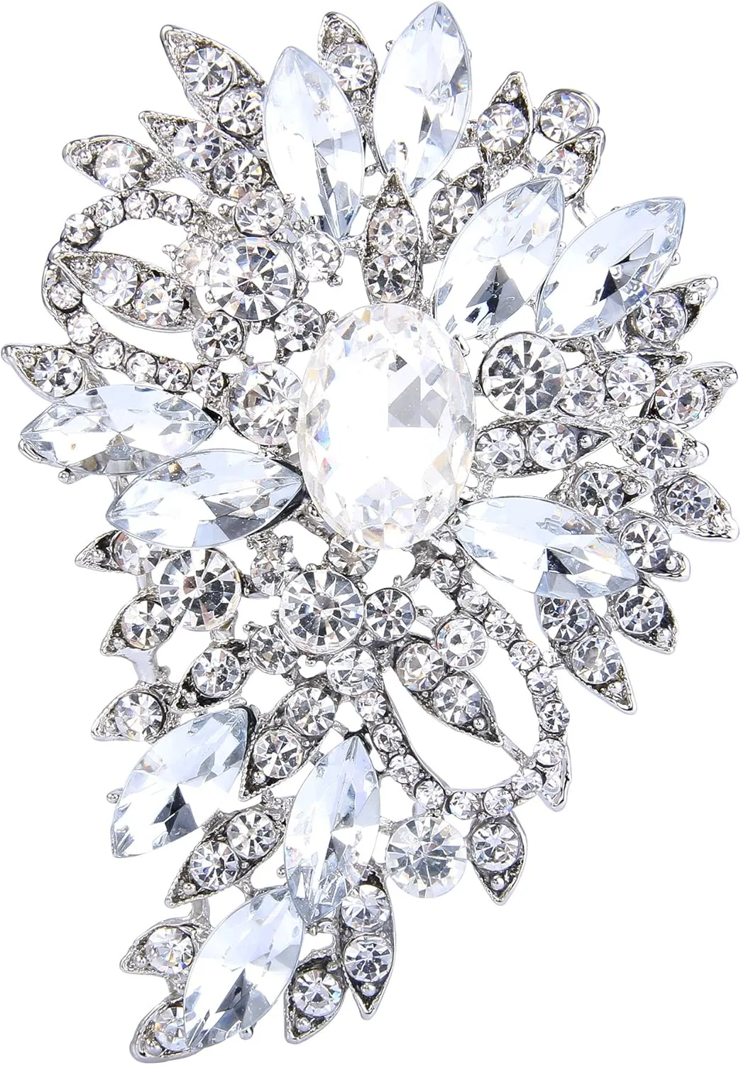 EVER FAITH Women's Austrian Crystal Wedding Flower Leaf Bouquet Brooch