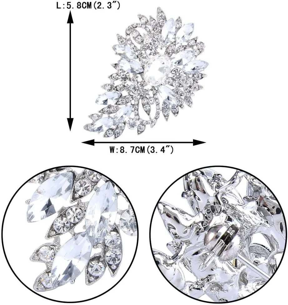 EVER FAITH Women's Austrian Crystal Wedding Flower Leaf Bouquet Brooch