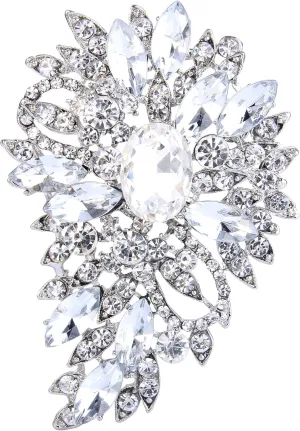 EVER FAITH Women's Austrian Crystal Wedding Flower Leaf Bouquet Brooch
