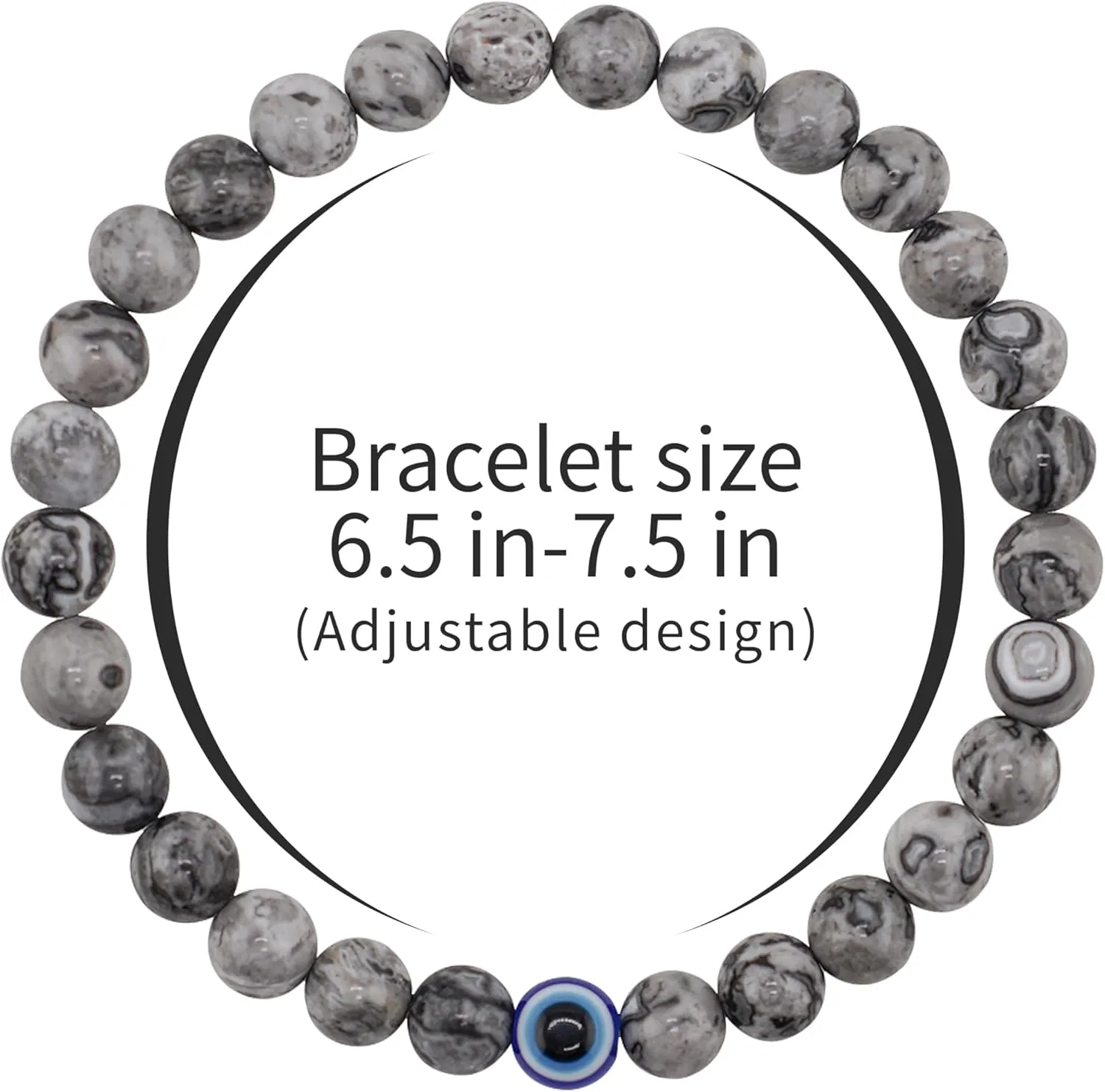 Evil Eye Bracelet 6mm Natural Stretch Adjustable Beaded Bracelets for Men