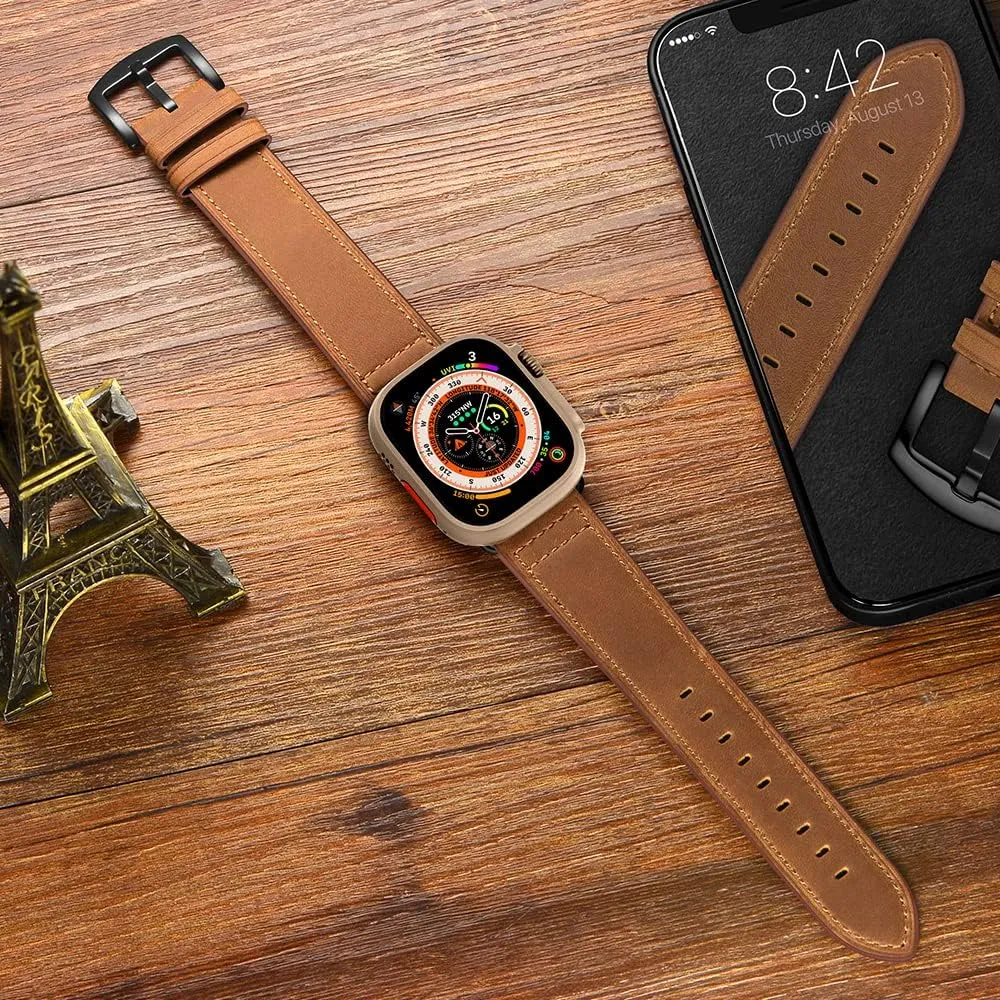 Extra Large Leather Band Compatible with Apple Watch Series 10 46mm Ultra 3 2 1 49mm Vintage Big Bands XL Replacement Strap for iWatch Ultra 9 8 7 45mm Series 6 SE 5 4 3 2 1 42mm 44mm Men, XXL