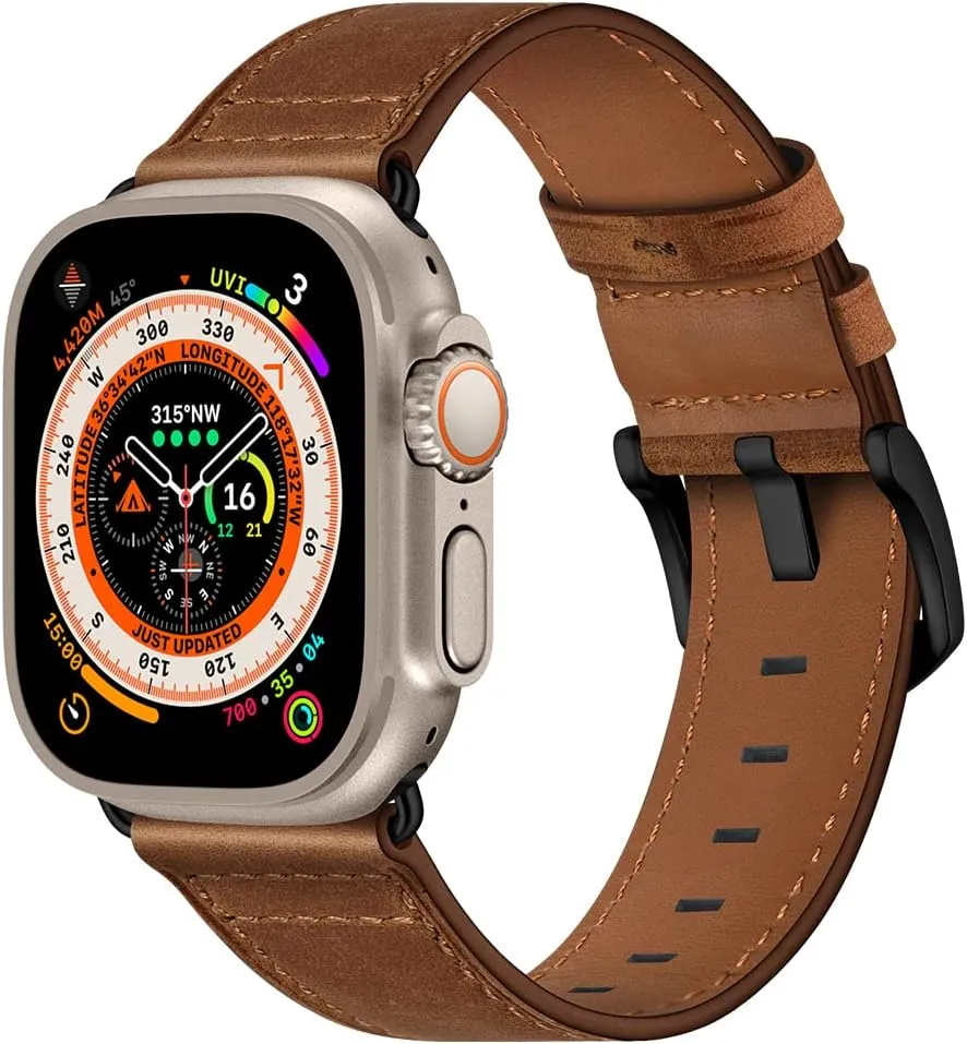 Extra Large Leather Band Compatible with Apple Watch Series 10 46mm Ultra 3 2 1 49mm Vintage Big Bands XL Replacement Strap for iWatch Ultra 9 8 7 45mm Series 6 SE 5 4 3 2 1 42mm 44mm Men, XXL