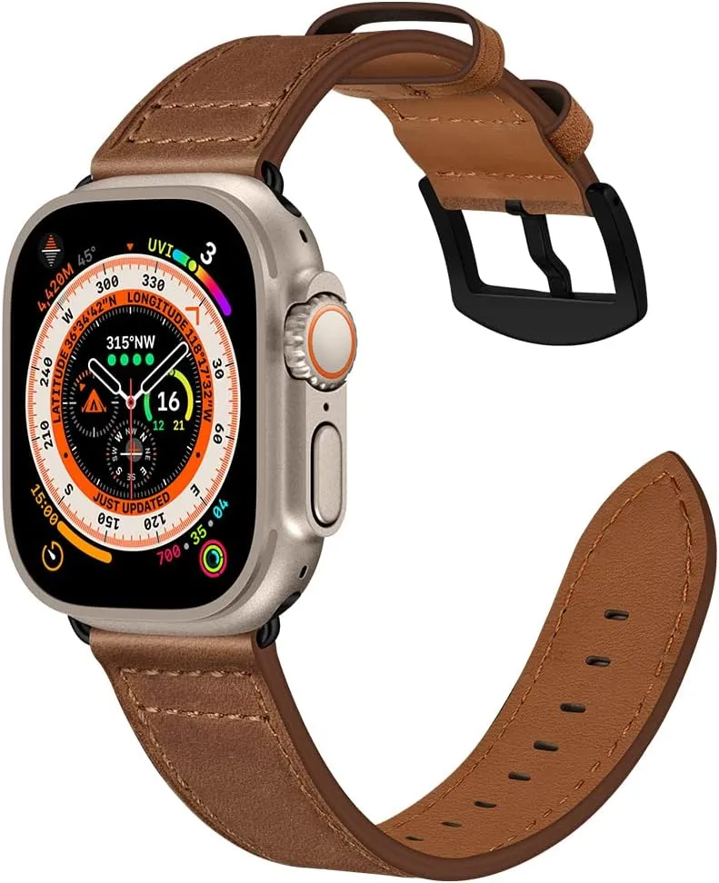 Extra Large Leather Band Compatible with Apple Watch Series 10 46mm Ultra 3 2 1 49mm Vintage Big Bands XL Replacement Strap for iWatch Ultra 9 8 7 45mm Series 6 SE 5 4 3 2 1 42mm 44mm Men, XXL