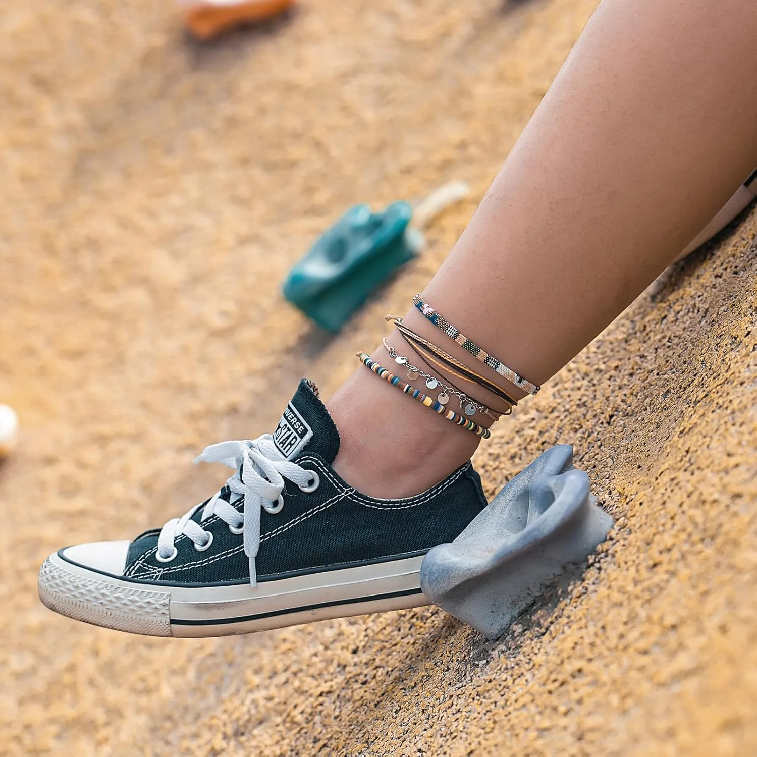 FANCY SHINY Waterproof String Anklets Boho Clay Beads Ankle Bracelets Cute Cloth Stainless Steel Coin Anklet Set Beach Summer Jewelry for Women