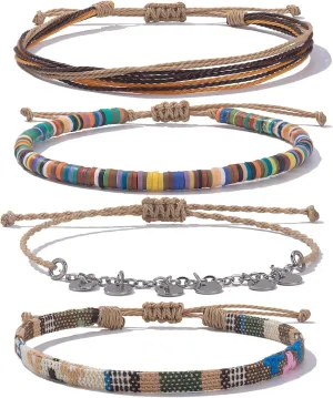 FANCY SHINY Waterproof String Anklets Boho Clay Beads Ankle Bracelets Cute Cloth Stainless Steel Coin Anklet Set Beach Summer Jewelry for Women