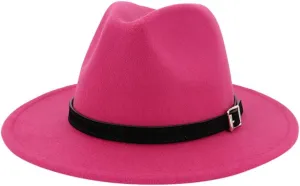 Fashion Flat Top Panama Rancher Jazz Hat Fedora Hats with Belt Buckle Wide Brim Outdoor Floppy Hat for Women Men