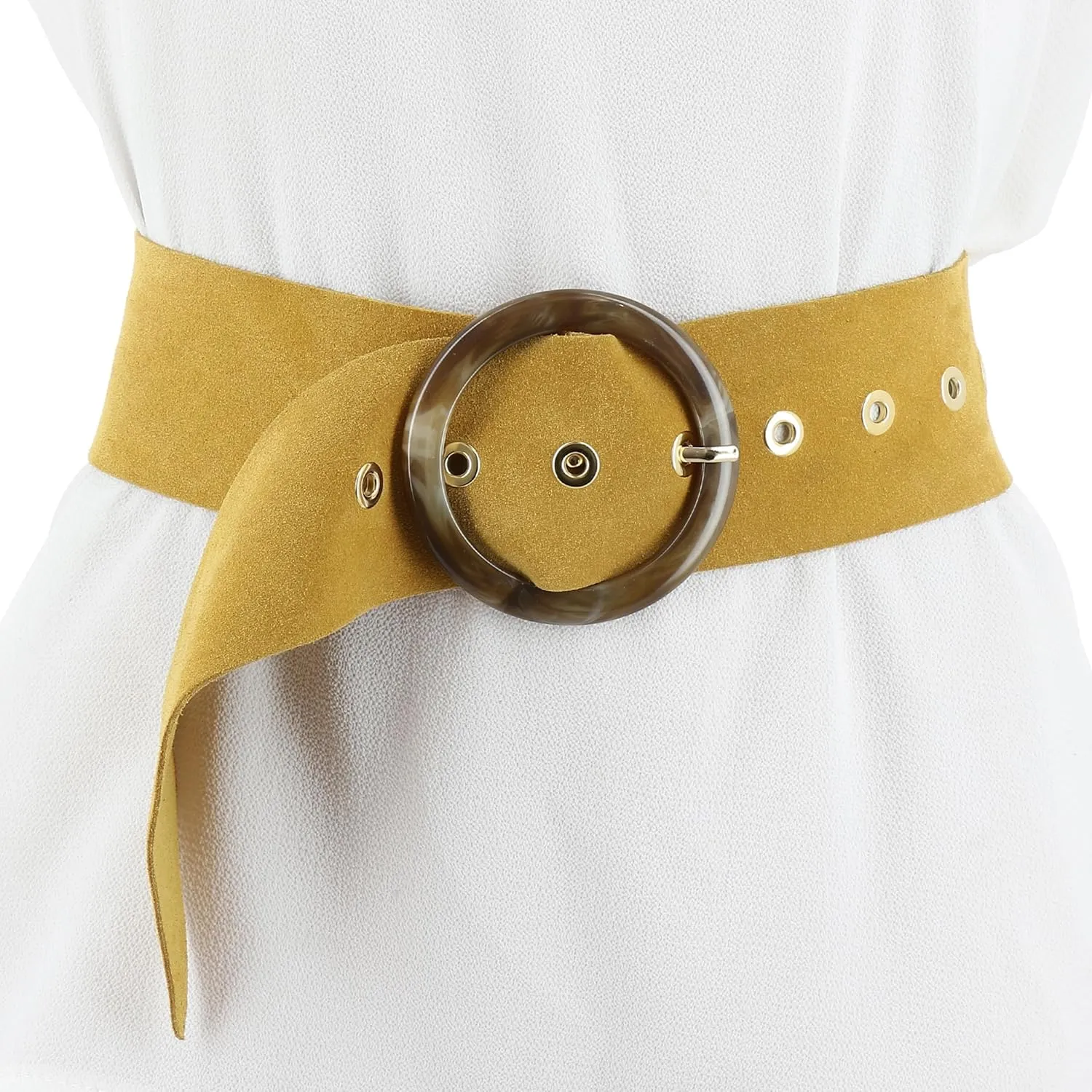 FASHIONGEN - Women's genuine Italian suede leather belt for dress, made in France, ANETTE