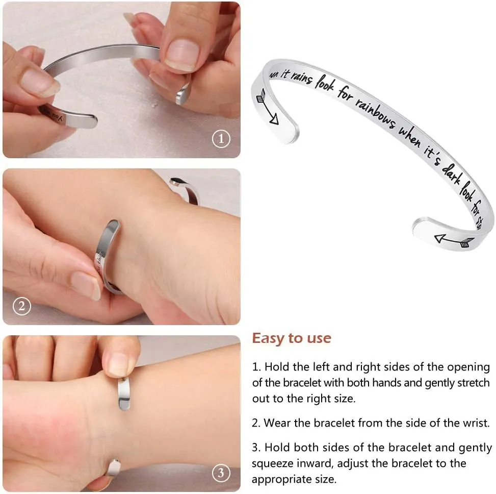 Fesciory Inspirational Bracelets for Women,Stainless Steel Engraved Personalized Positive Mantra Quote Keep Going Cuff Bangle College Graduation for Her