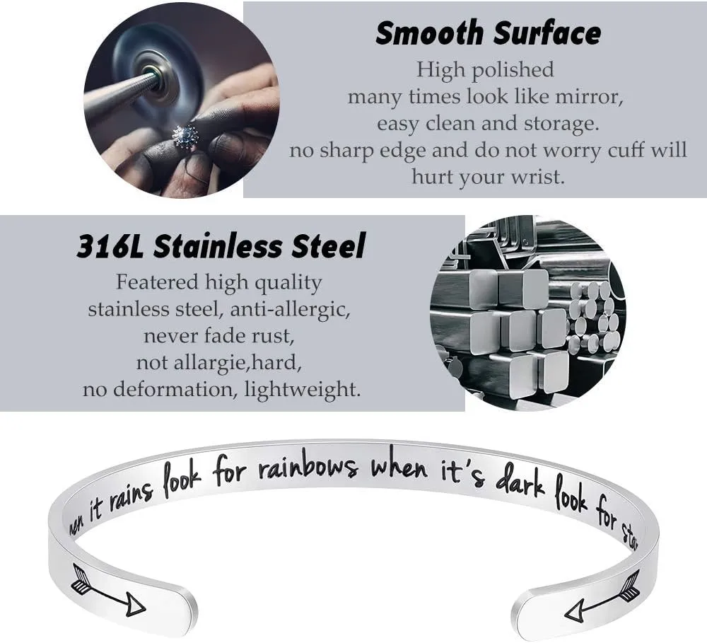 Fesciory Inspirational Bracelets for Women,Stainless Steel Engraved Personalized Positive Mantra Quote Keep Going Cuff Bangle College Graduation for Her