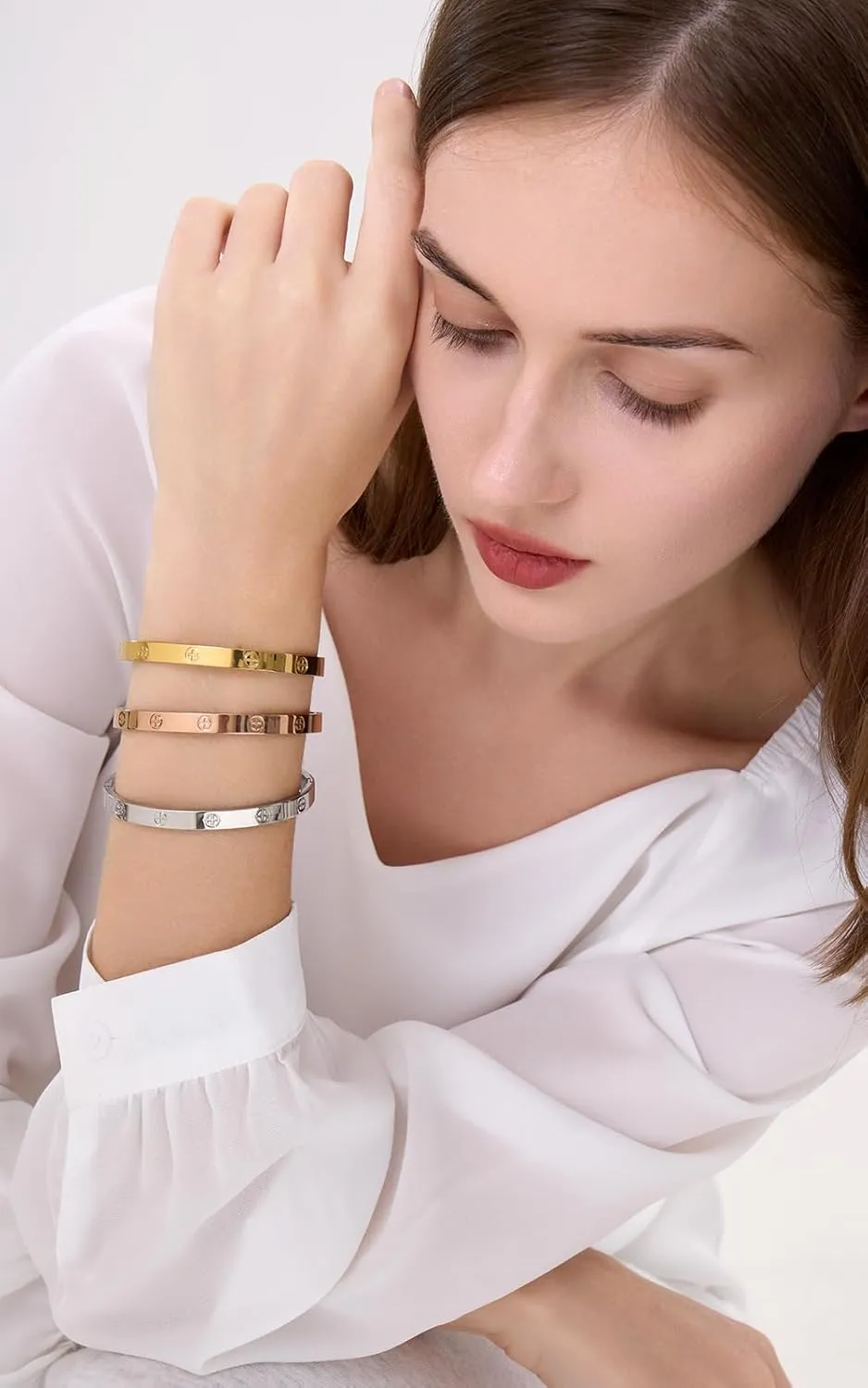 Friendship Love Bracelet for Women - 18K Gold Plated Titanium Steel Cuff Bangle | Cubic Zirconia Jewelry Gift, Simple & Durable Everyday Wear (S/M/L Size)