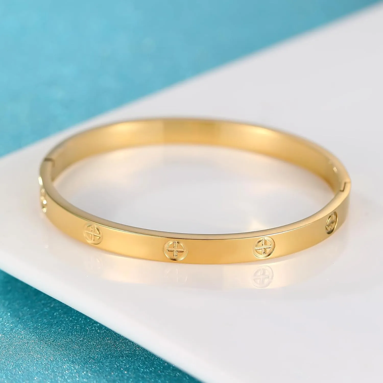 Friendship Love Bracelet for Women - 18K Gold Plated Titanium Steel Cuff Bangle | Cubic Zirconia Jewelry Gift, Simple & Durable Everyday Wear (S/M/L Size)