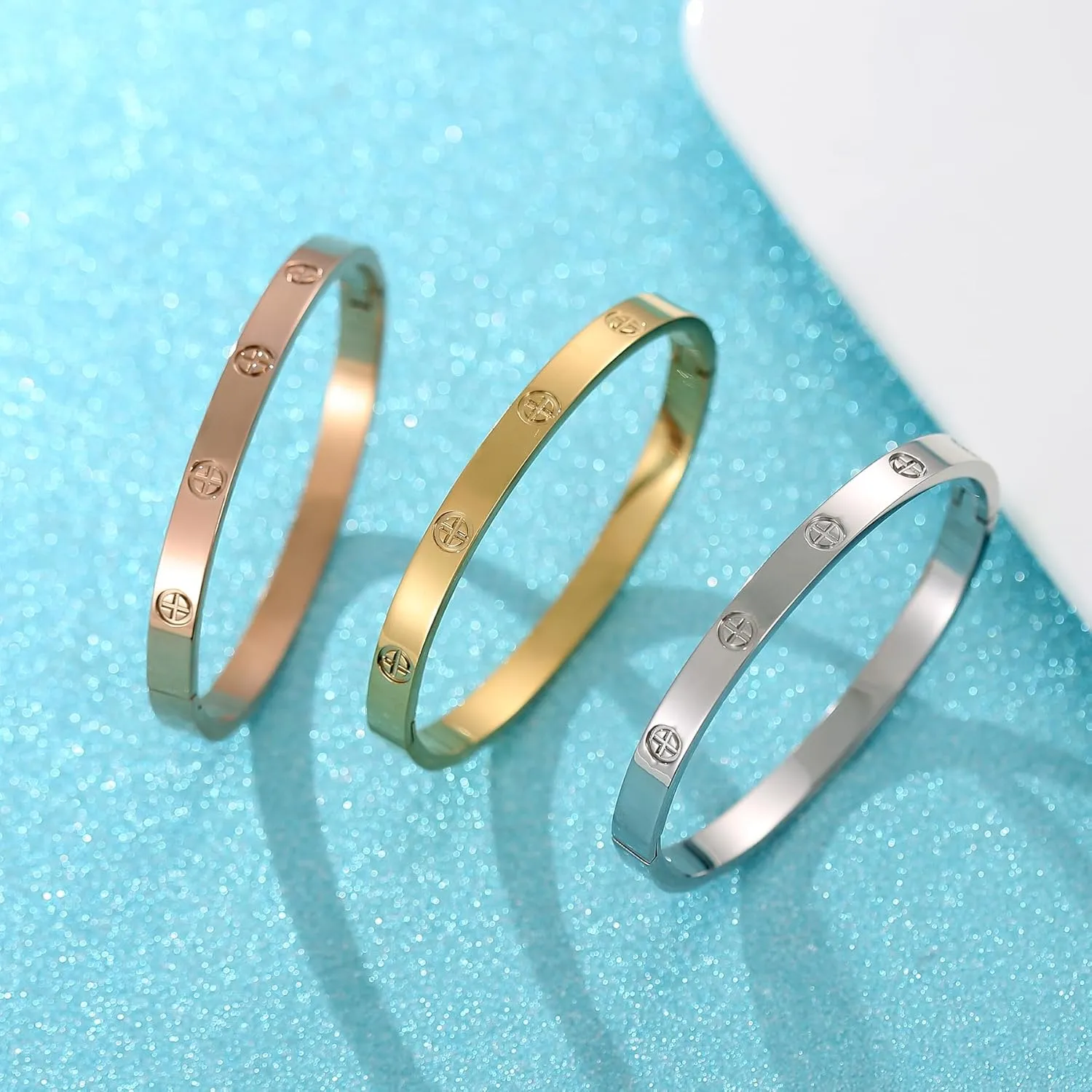 Friendship Love Bracelet for Women - 18K Gold Plated Titanium Steel Cuff Bangle | Cubic Zirconia Jewelry Gift, Simple & Durable Everyday Wear (S/M/L Size)