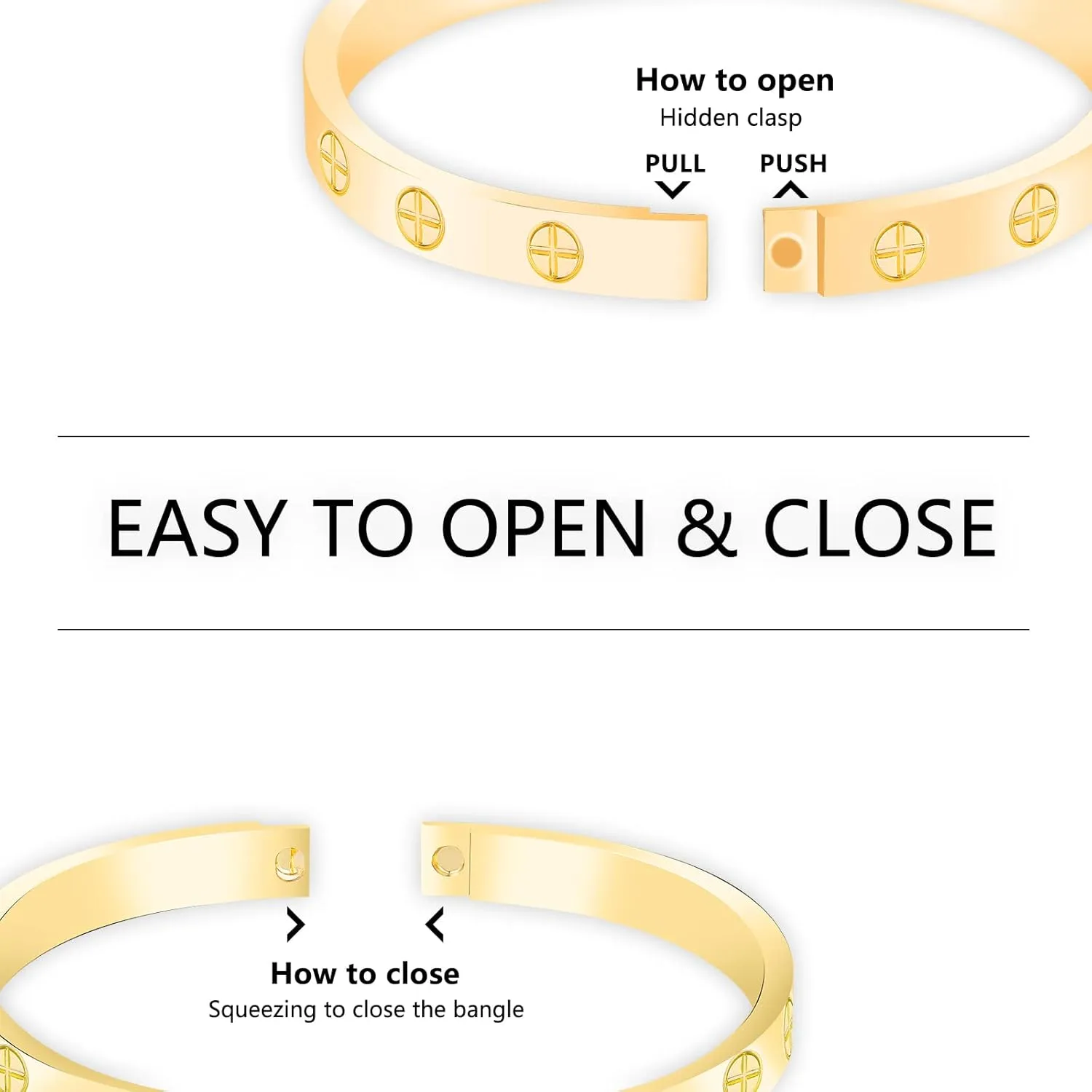 Friendship Love Bracelet for Women - 18K Gold Plated Titanium Steel Cuff Bangle | Cubic Zirconia Jewelry Gift, Simple & Durable Everyday Wear (S/M/L Size)