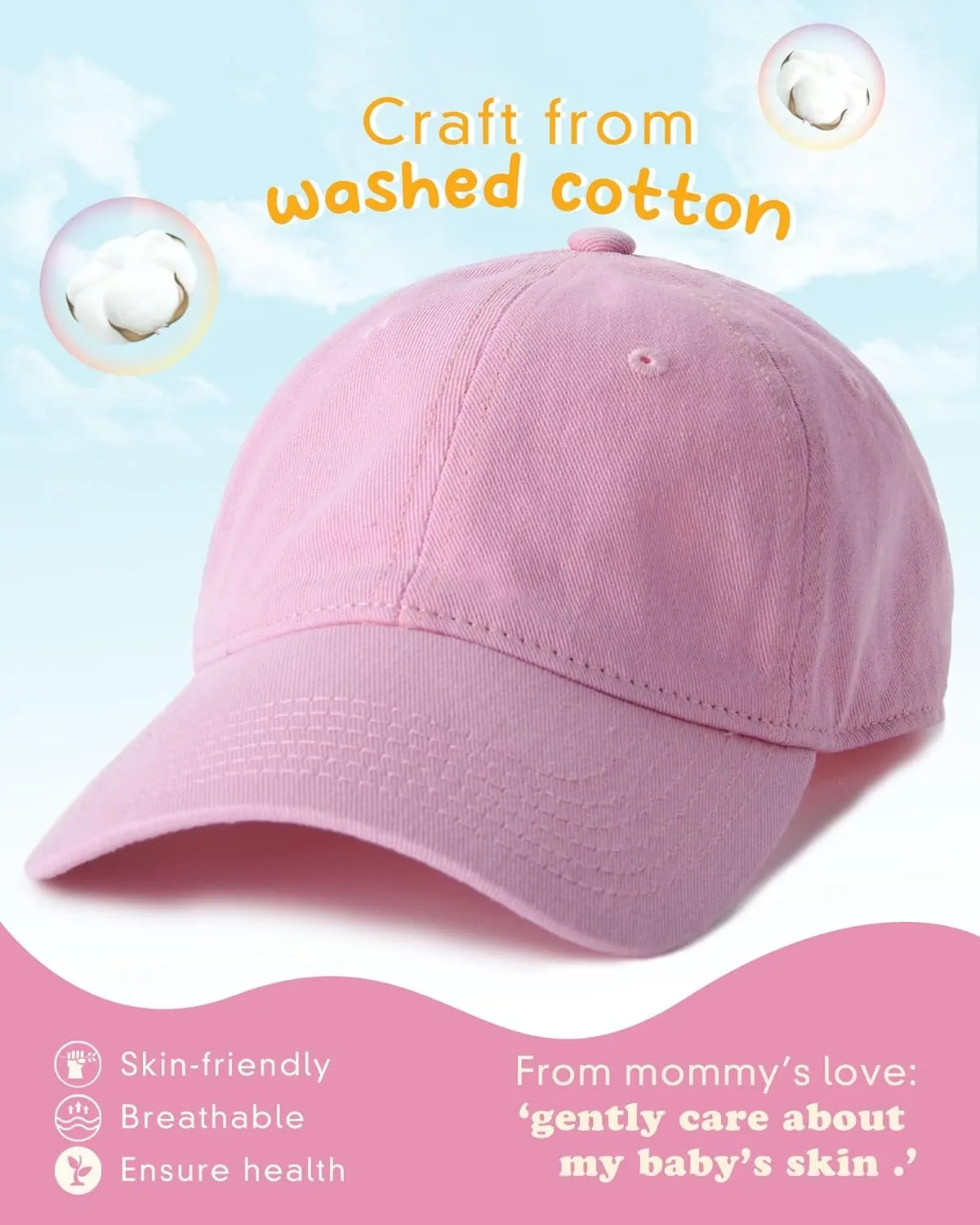 FURTALK Toddler Baseball Hat Kids Boys Girls Adjustable Washed Cotton Baseball Cap with Ponytail