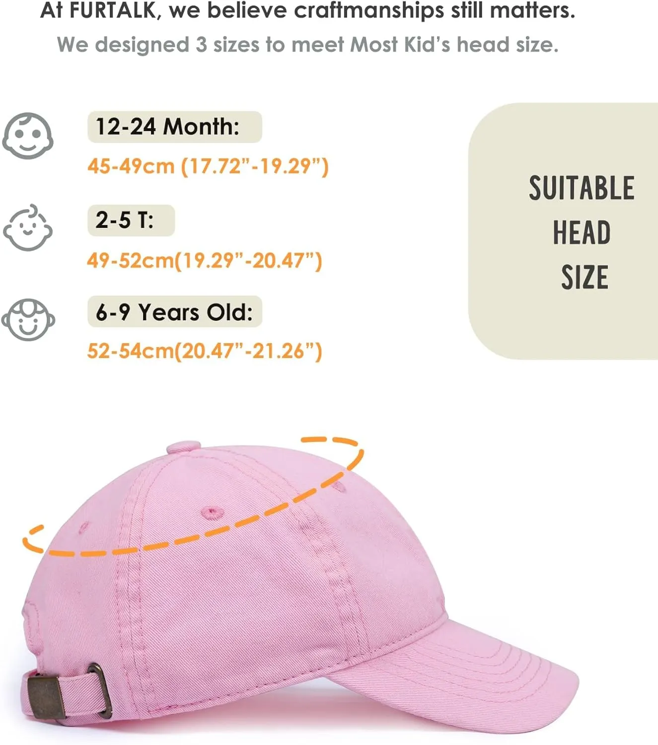 FURTALK Toddler Baseball Hat Kids Boys Girls Adjustable Washed Cotton Baseball Cap with Ponytail