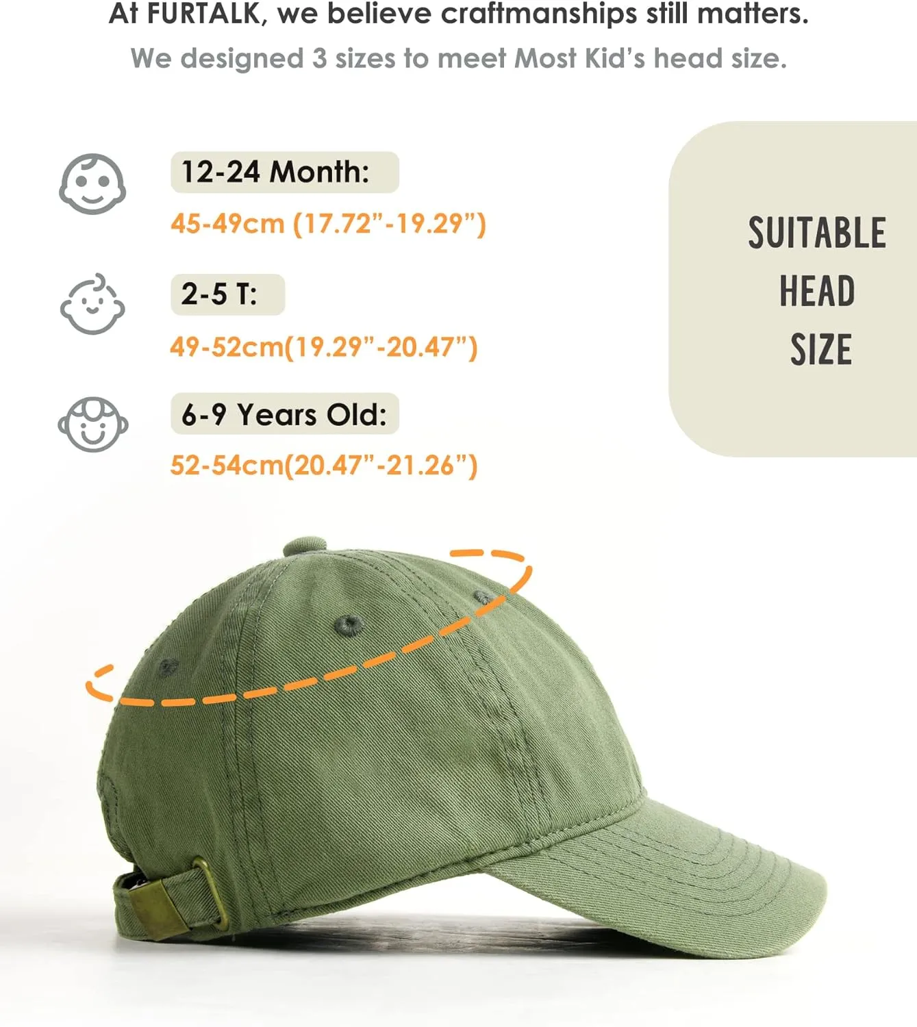 FURTALK Toddler Baseball Hat Kids Boys Girls Adjustable Washed Cotton Baseball Cap with Ponytail