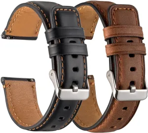 Galaxy Watch 6 Bands 2 Packs, Compatible with Samsung Galaxy Watch 6 Classic 47mm 43mm/ Galaxy Watch 6 40mm 44mm Band, 20mm Genuine Leather Quick Release Women Men's Band