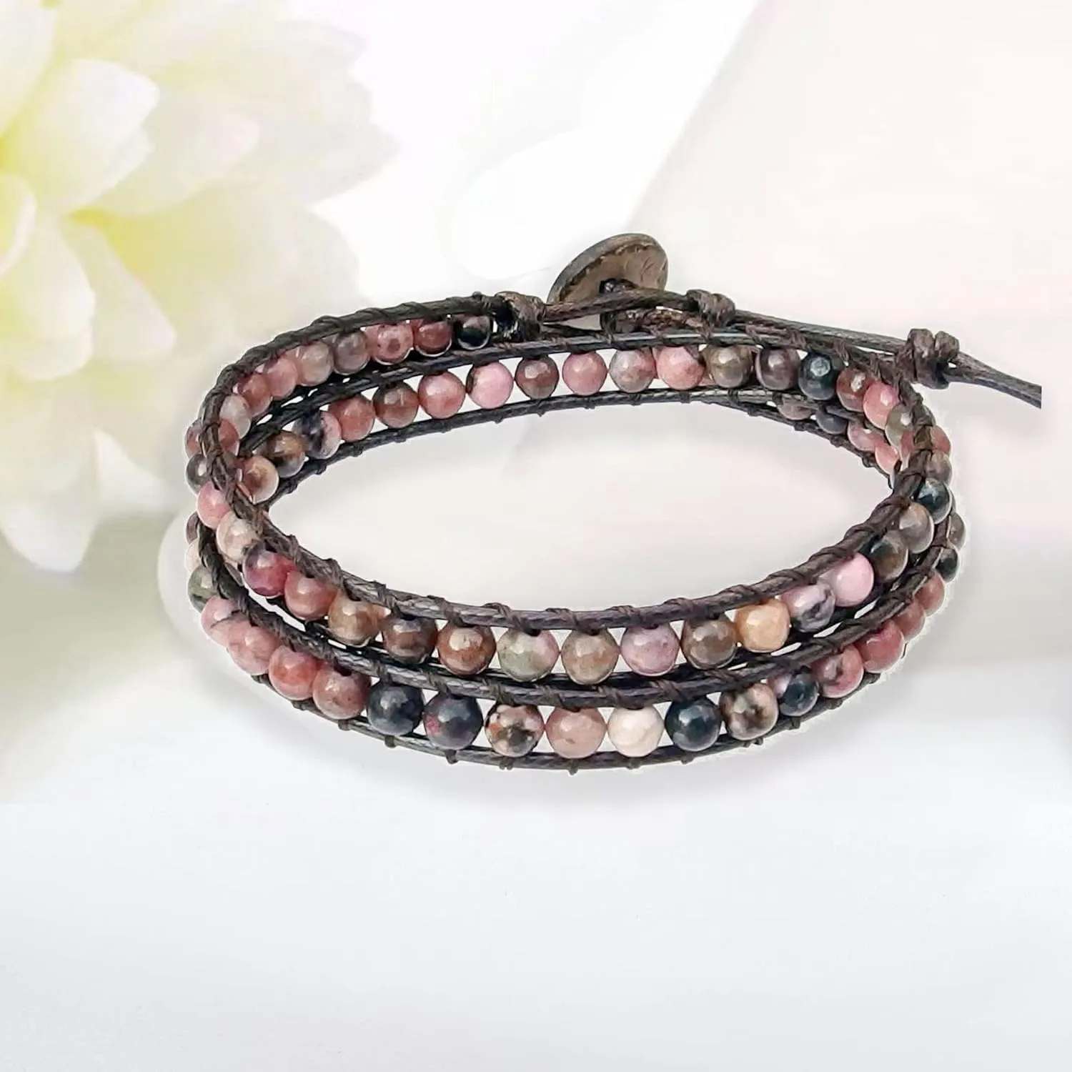 Genuine Stone Wrap Bracelets for Women Natural Crystal Beaded Wrap Bracelet 2/3/5 Adjustable Bohemian Bracelets Jewelry Gifts for Women Mom