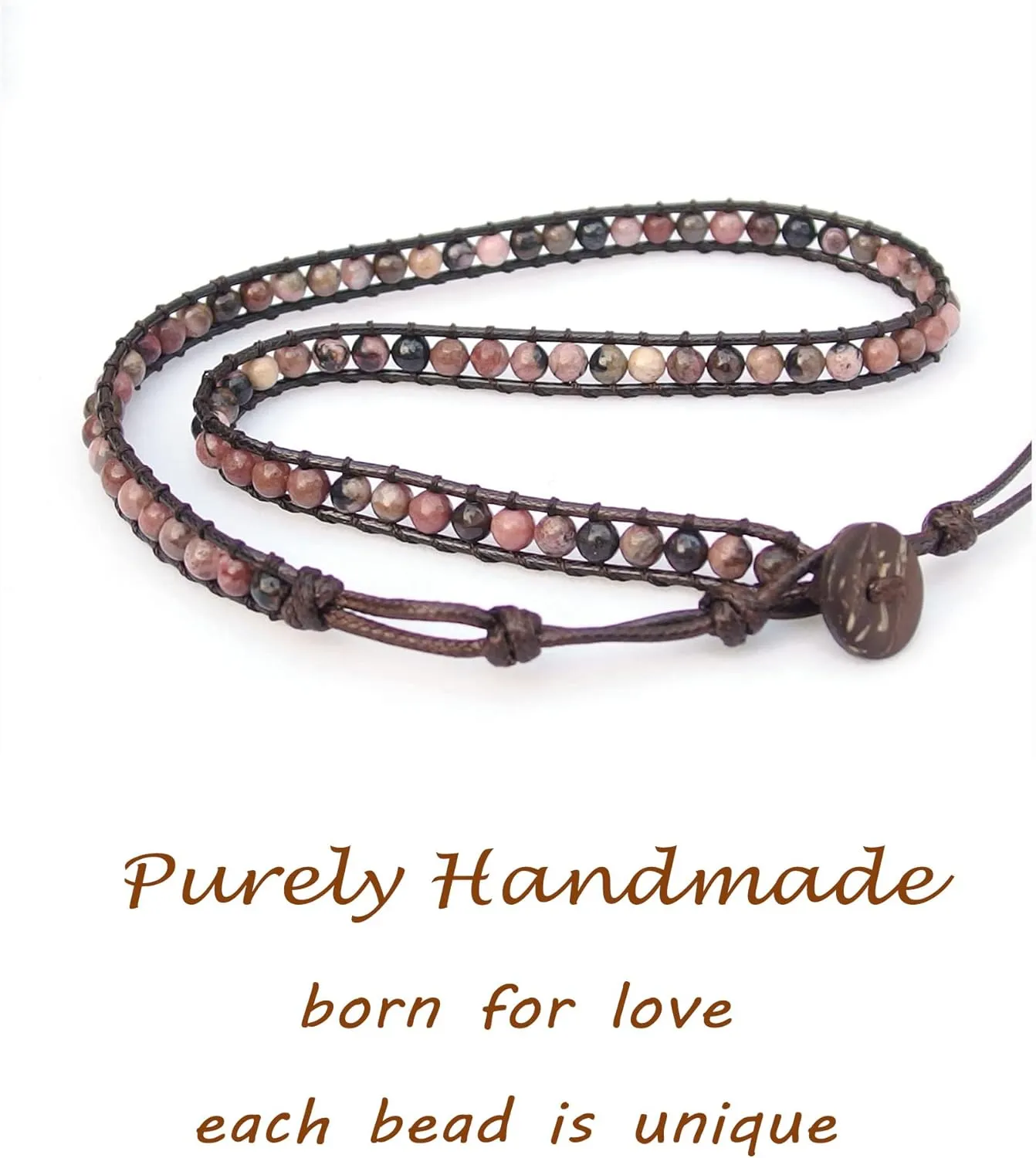 Genuine Stone Wrap Bracelets for Women Natural Crystal Beaded Wrap Bracelet 2/3/5 Adjustable Bohemian Bracelets Jewelry Gifts for Women Mom