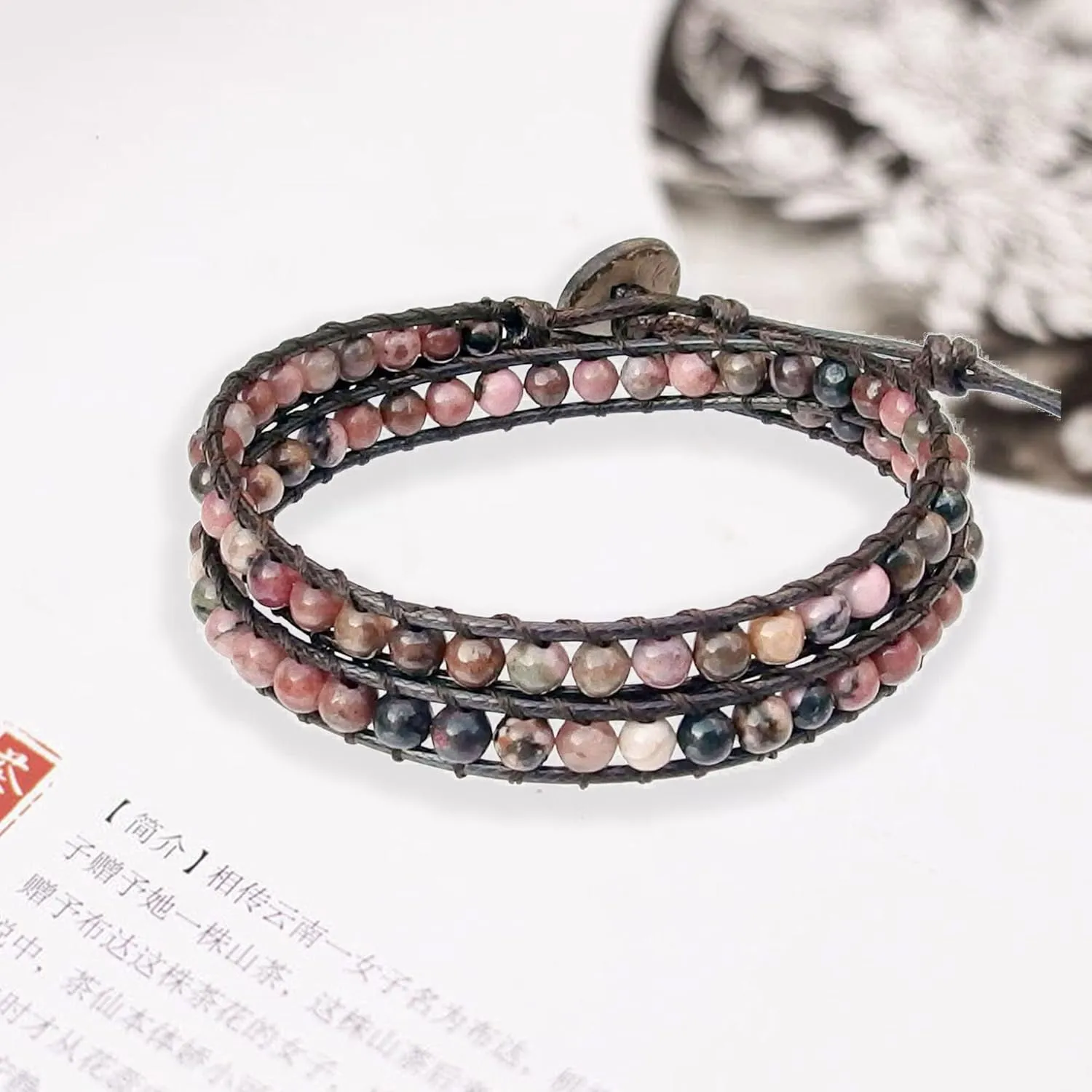 Genuine Stone Wrap Bracelets for Women Natural Crystal Beaded Wrap Bracelet 2/3/5 Adjustable Bohemian Bracelets Jewelry Gifts for Women Mom
