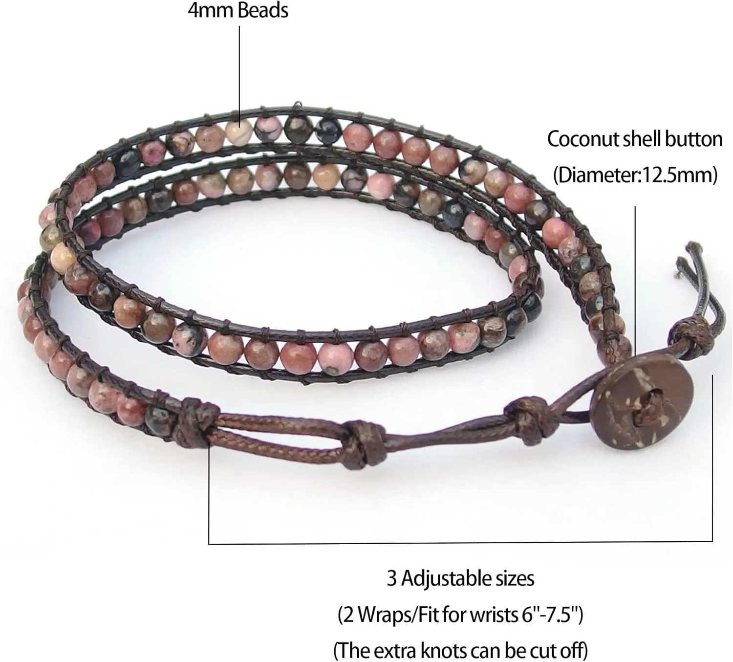 Genuine Stone Wrap Bracelets for Women Natural Crystal Beaded Wrap Bracelet 2/3/5 Adjustable Bohemian Bracelets Jewelry Gifts for Women Mom