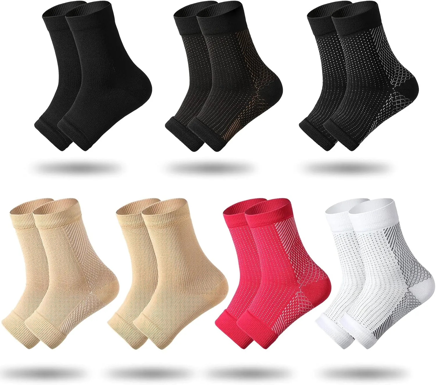 Geyoga 7 Pairs Ankle Compression Sleeves Plantar Fasciitis Sock with Foot Arch Support for Women Men Relieves Foot Heel Pain(Size L, Size XL)