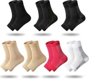 Geyoga 7 Pairs Ankle Compression Sleeves Plantar Fasciitis Sock with Foot Arch Support for Women Men Relieves Foot Heel Pain(Size L, Size XL)