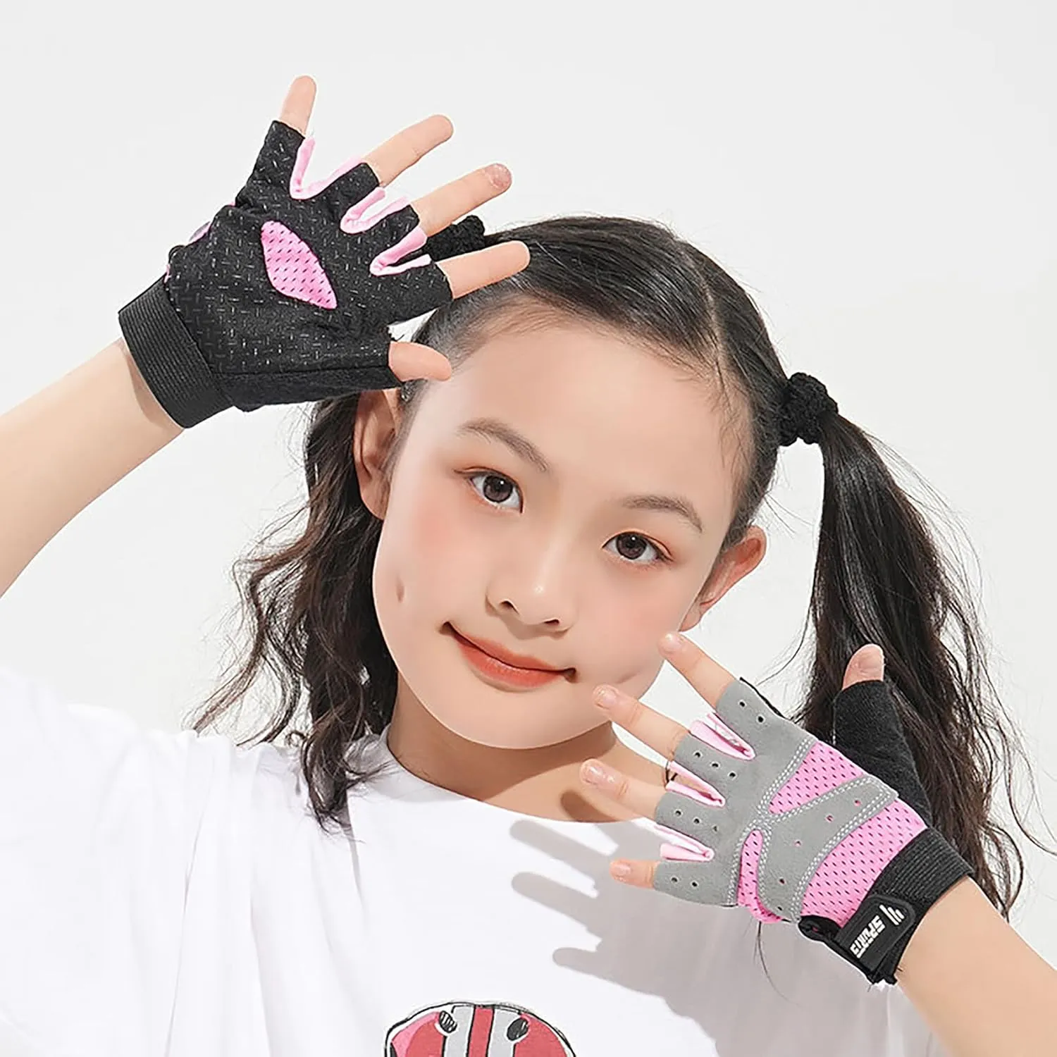 Girls Half Finger Bike Gloves Fingerleses Cycling Non Slip Sun Protection Riding Gloves for Youth Kids 3-8T 7-15T