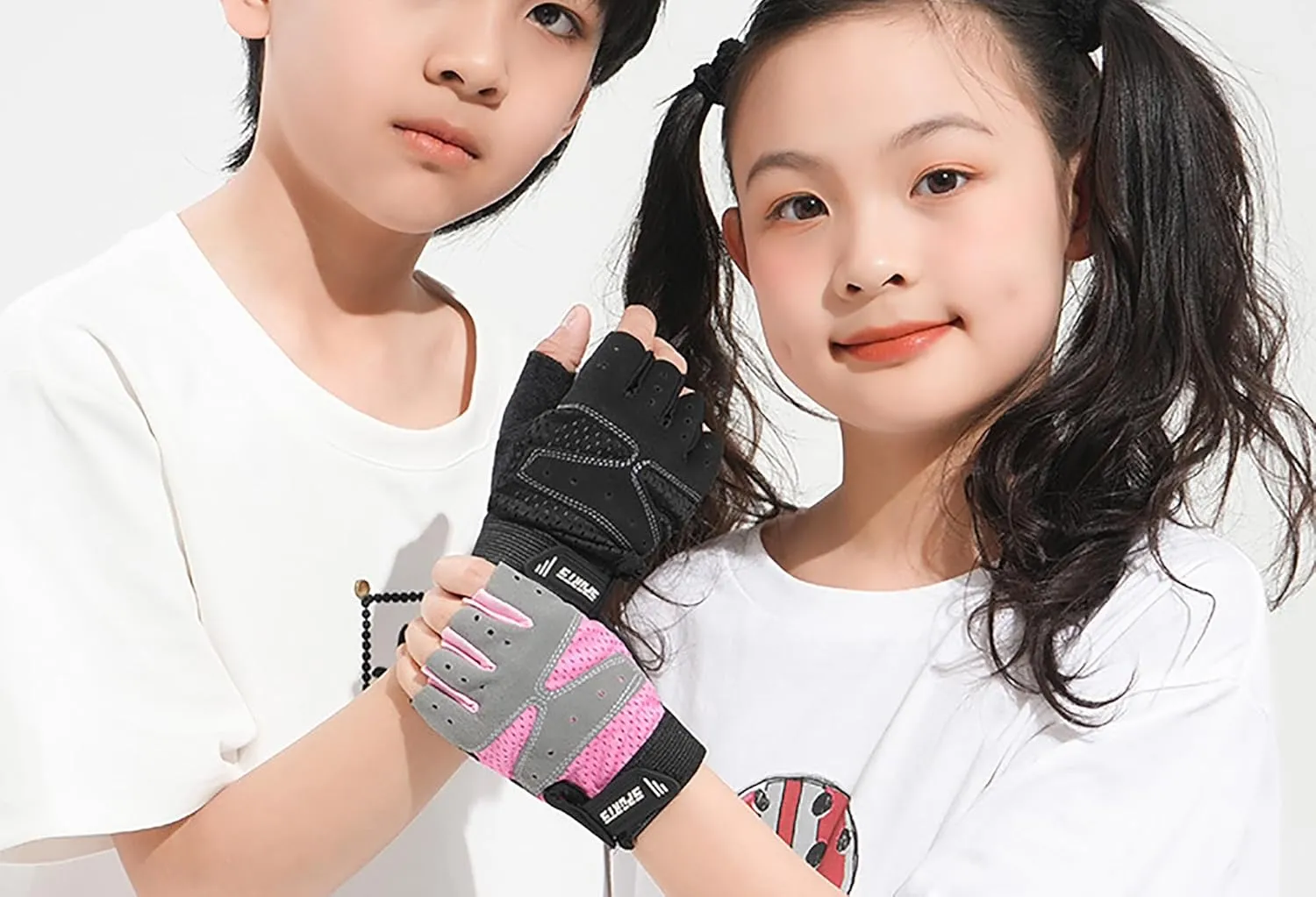 Girls Half Finger Bike Gloves Fingerleses Cycling Non Slip Sun Protection Riding Gloves for Youth Kids 3-8T 7-15T