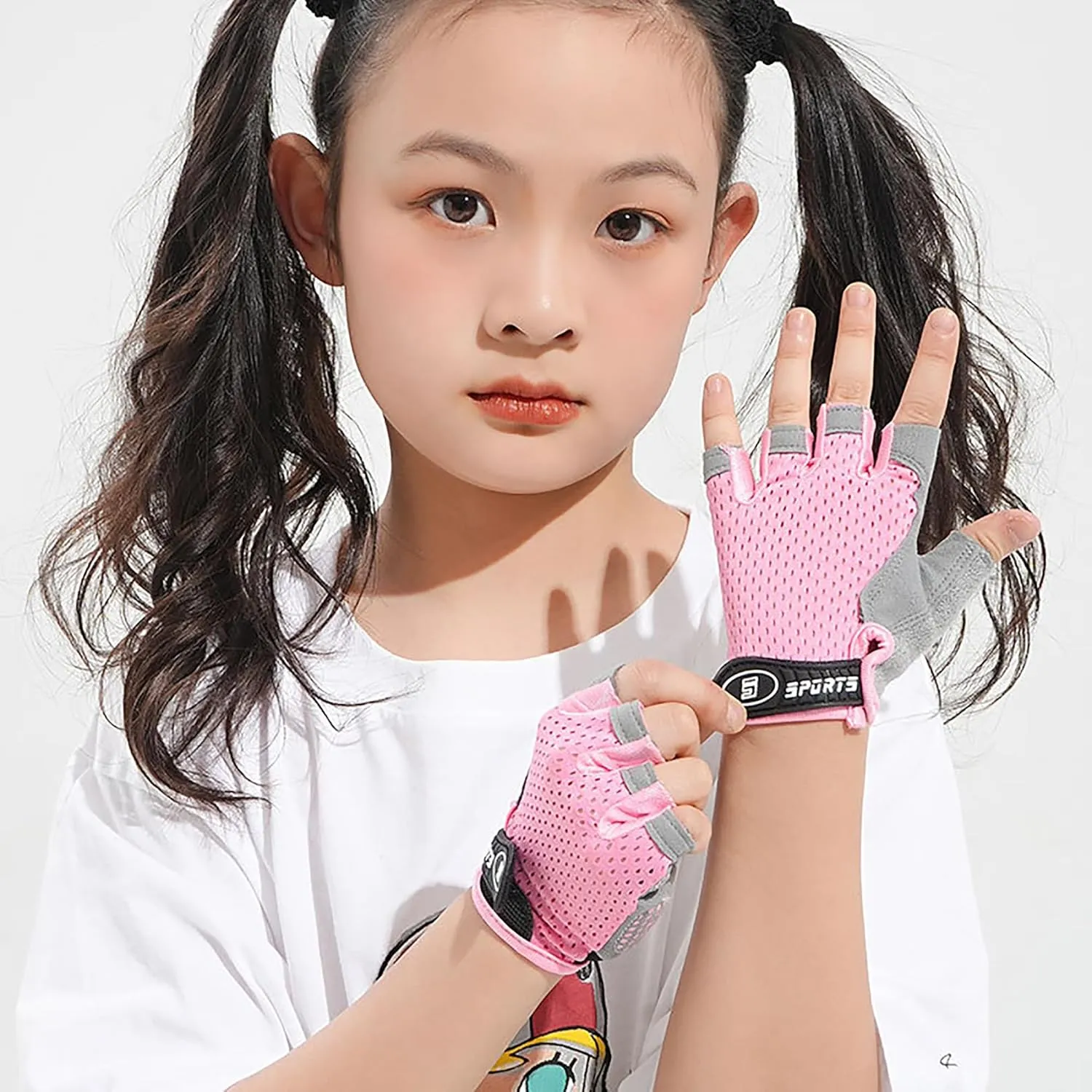 Girls Half Finger Bike Gloves Fingerleses Cycling Non Slip Sun Protection Riding Gloves for Youth Kids 3-8T 7-15T