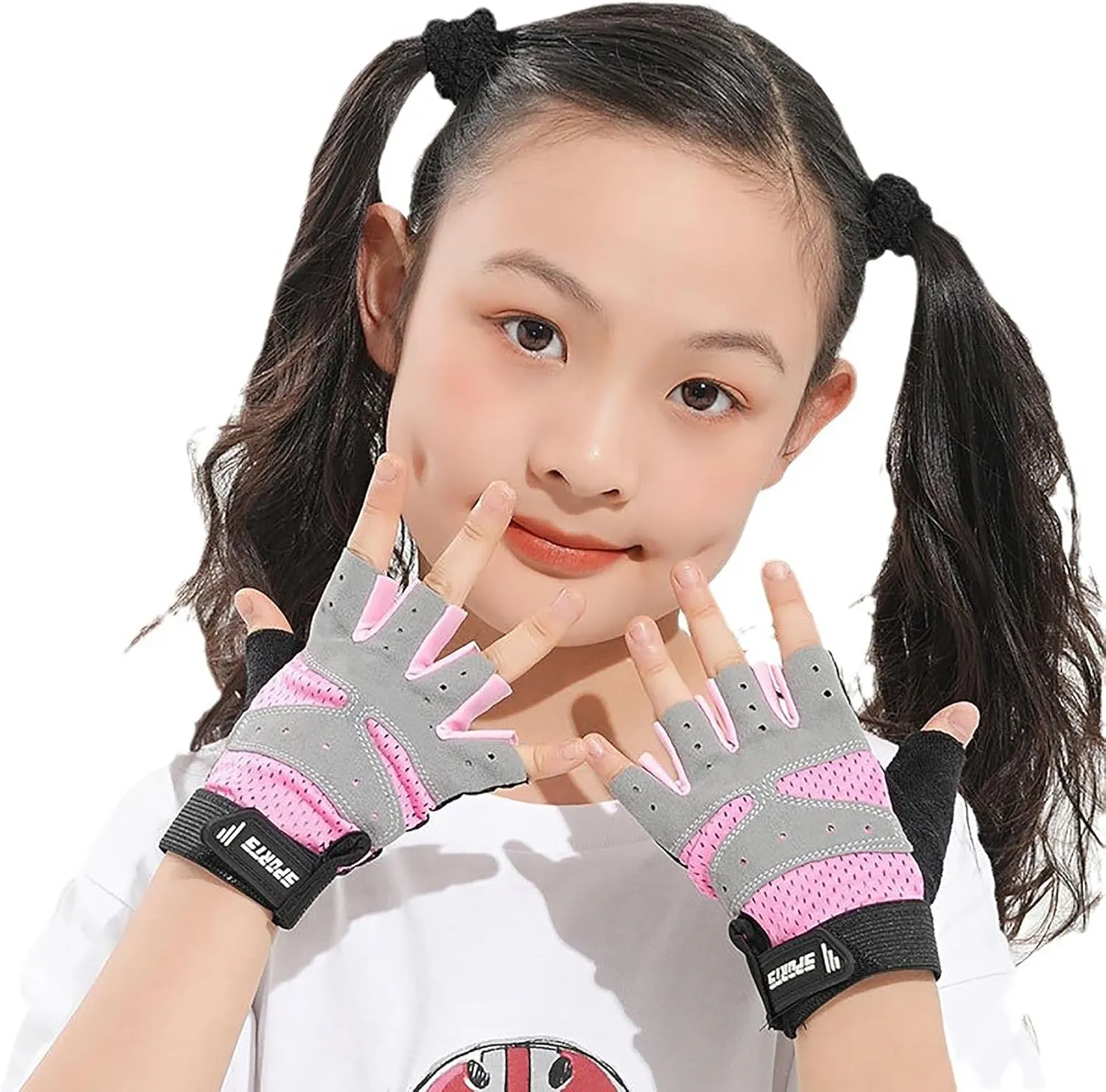 Girls Half Finger Bike Gloves Fingerleses Cycling Non Slip Sun Protection Riding Gloves for Youth Kids 3-8T 7-15T