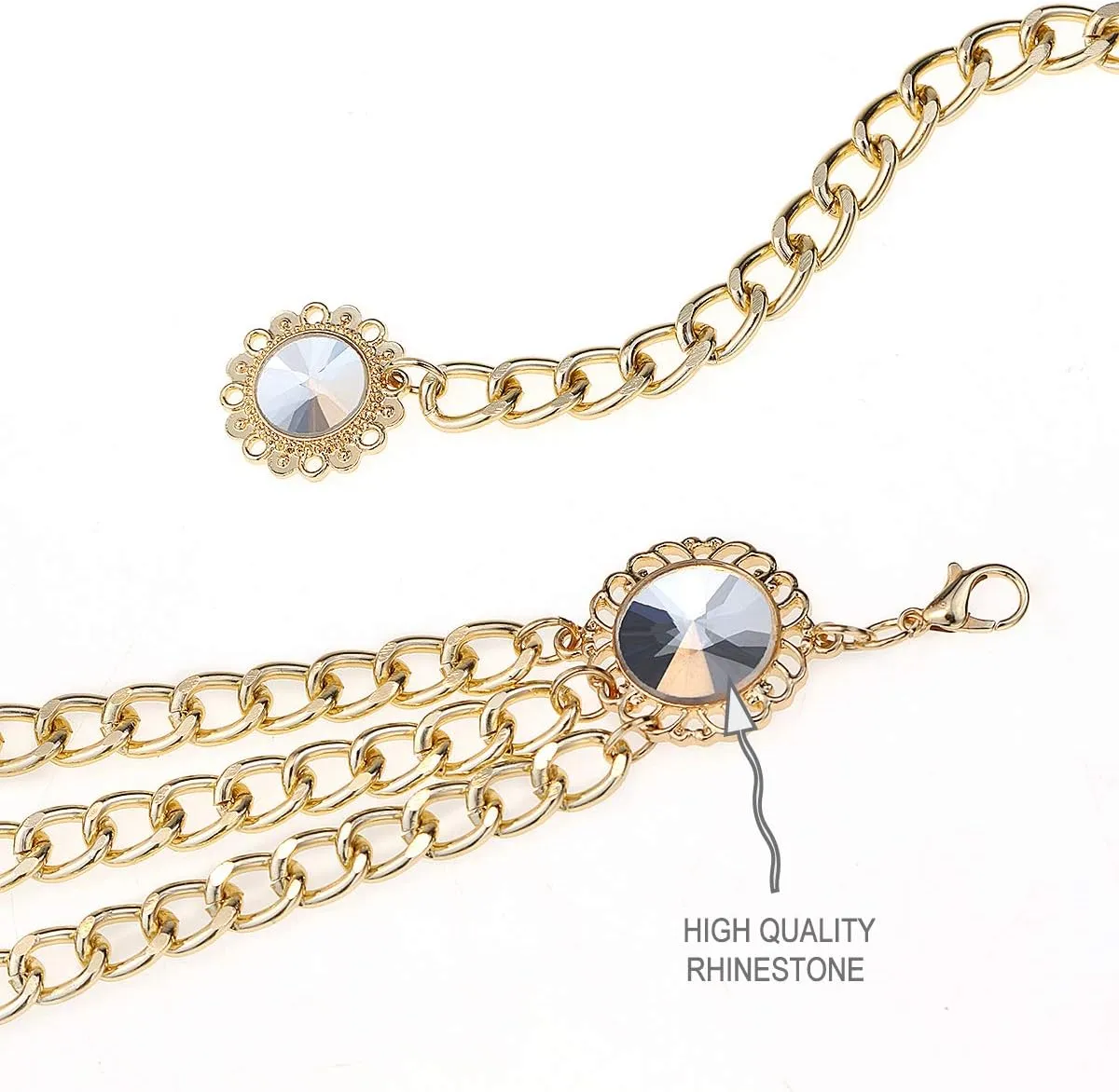 Glamorstar Multilayer Metal Waist Chain Dress Belts Metal Belt for Women