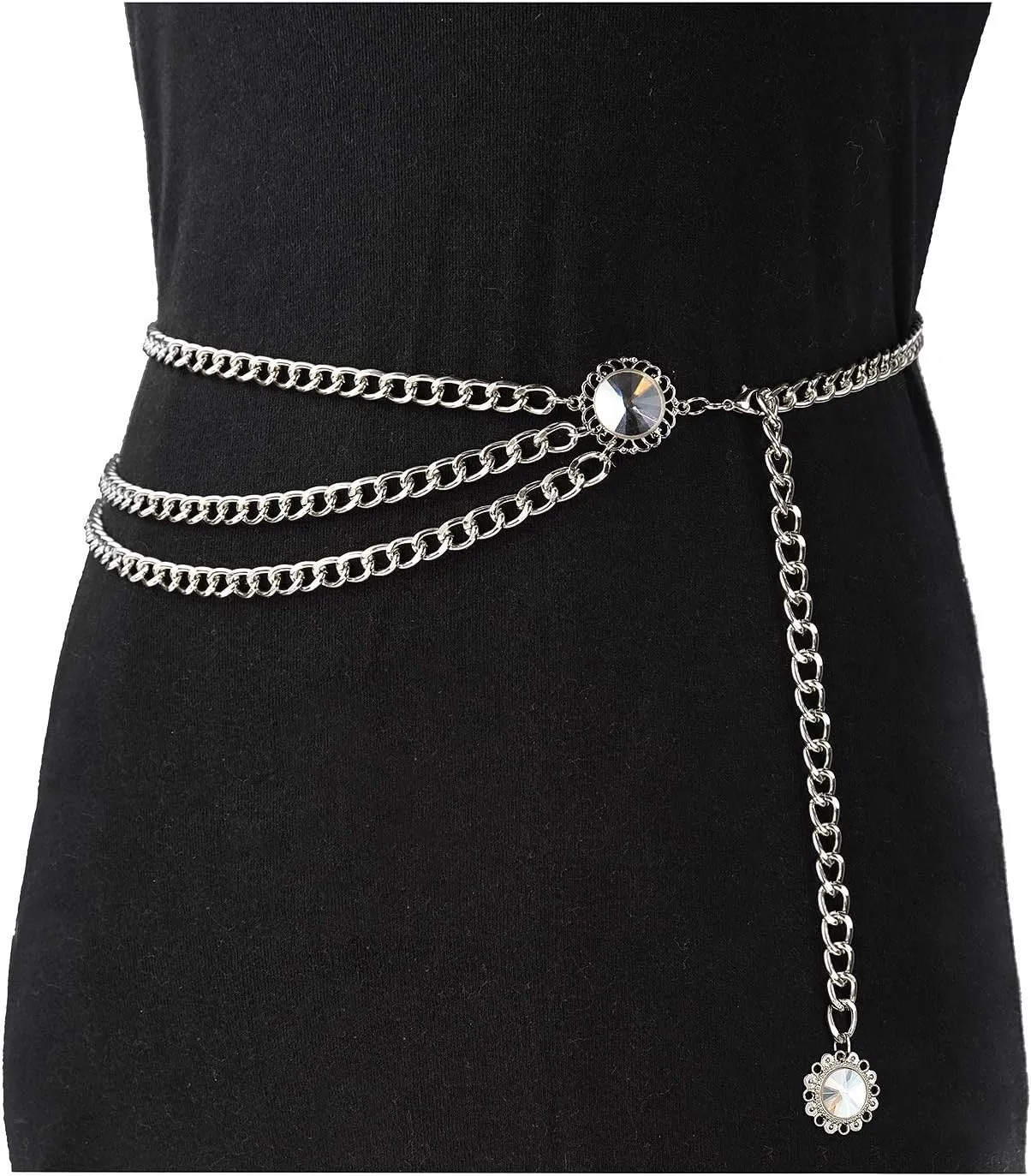 Glamorstar Multilayer Metal Waist Chain Dress Belts Metal Belt for Women