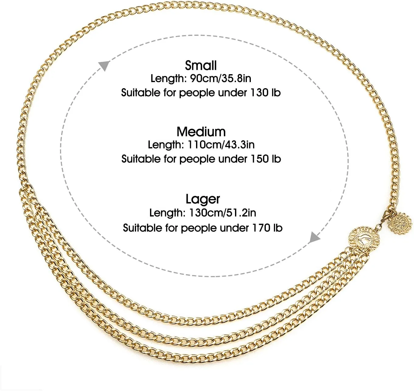 Glamorstar Multilayer Metal Waist Chain Dress Belts Metal Belt for Women