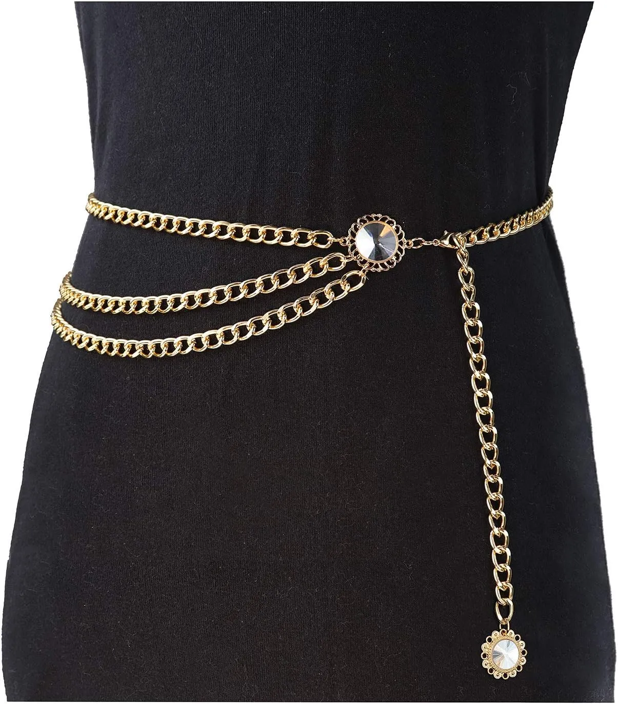 Glamorstar Multilayer Metal Waist Chain Dress Belts Metal Belt for Women