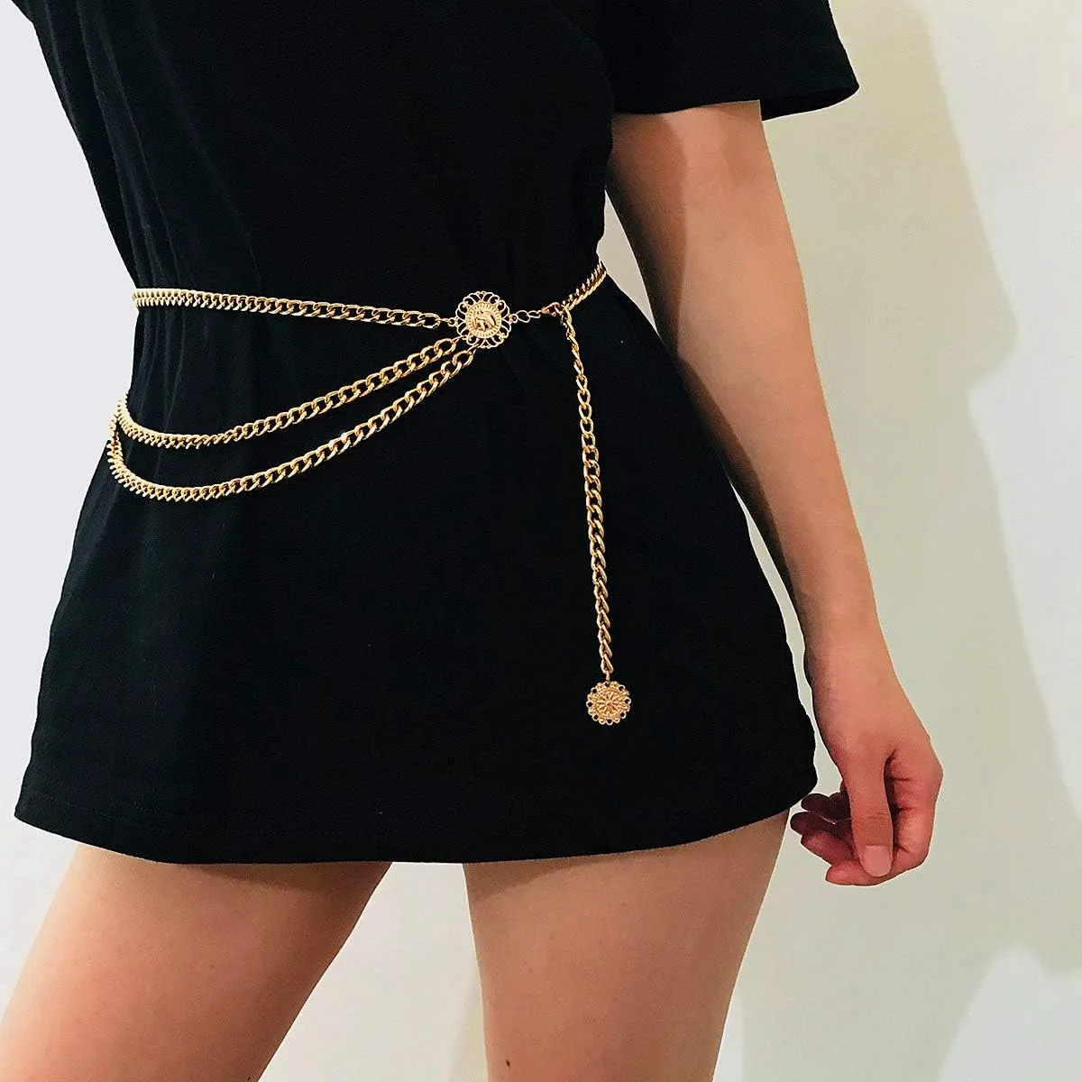 Glamorstar Multilayer Metal Waist Chain Dress Belts Metal Belt for Women