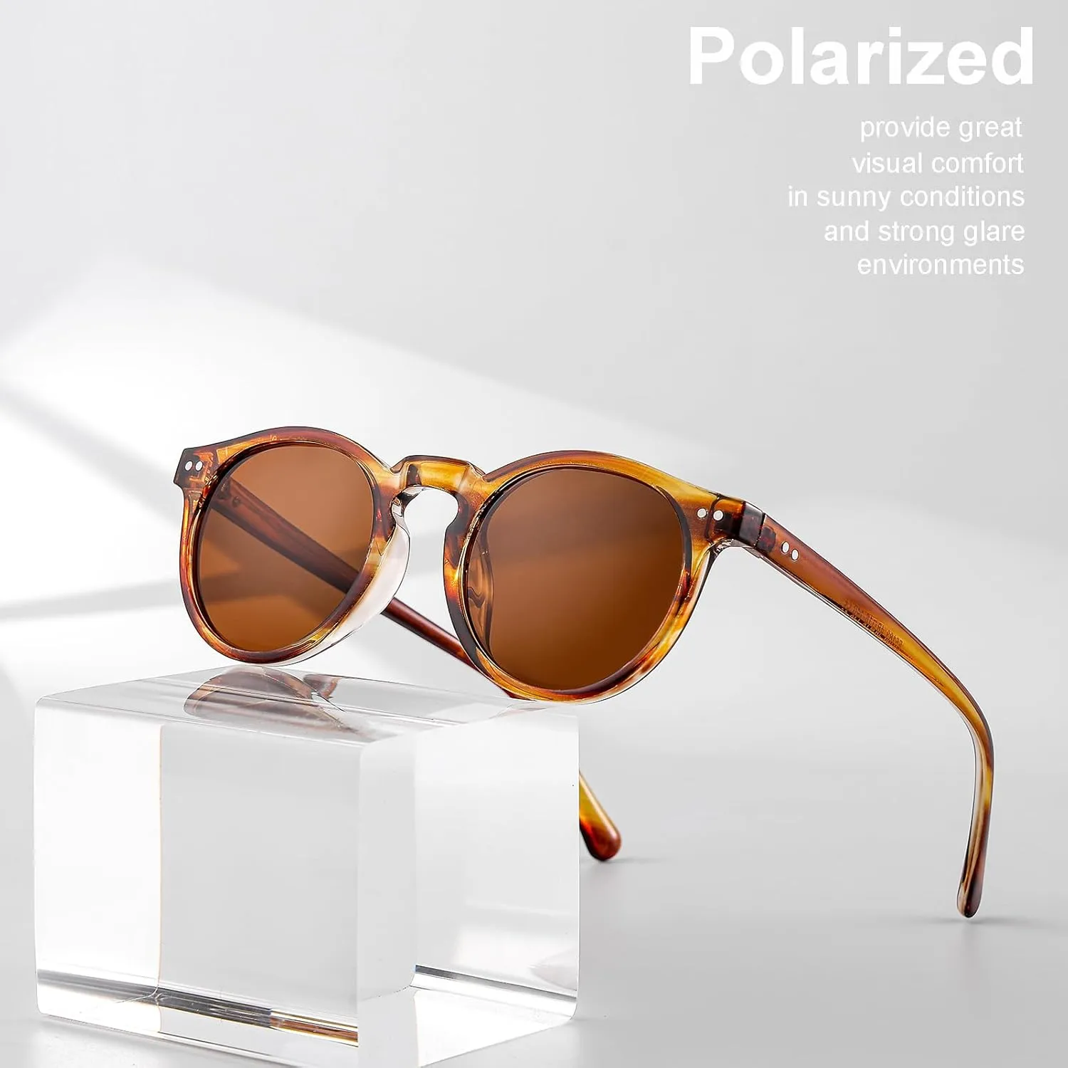 Gleyemor Fashion Polarized Round Sunglasses for Men Women Retro Vintage Acetate Frame Sunglasses