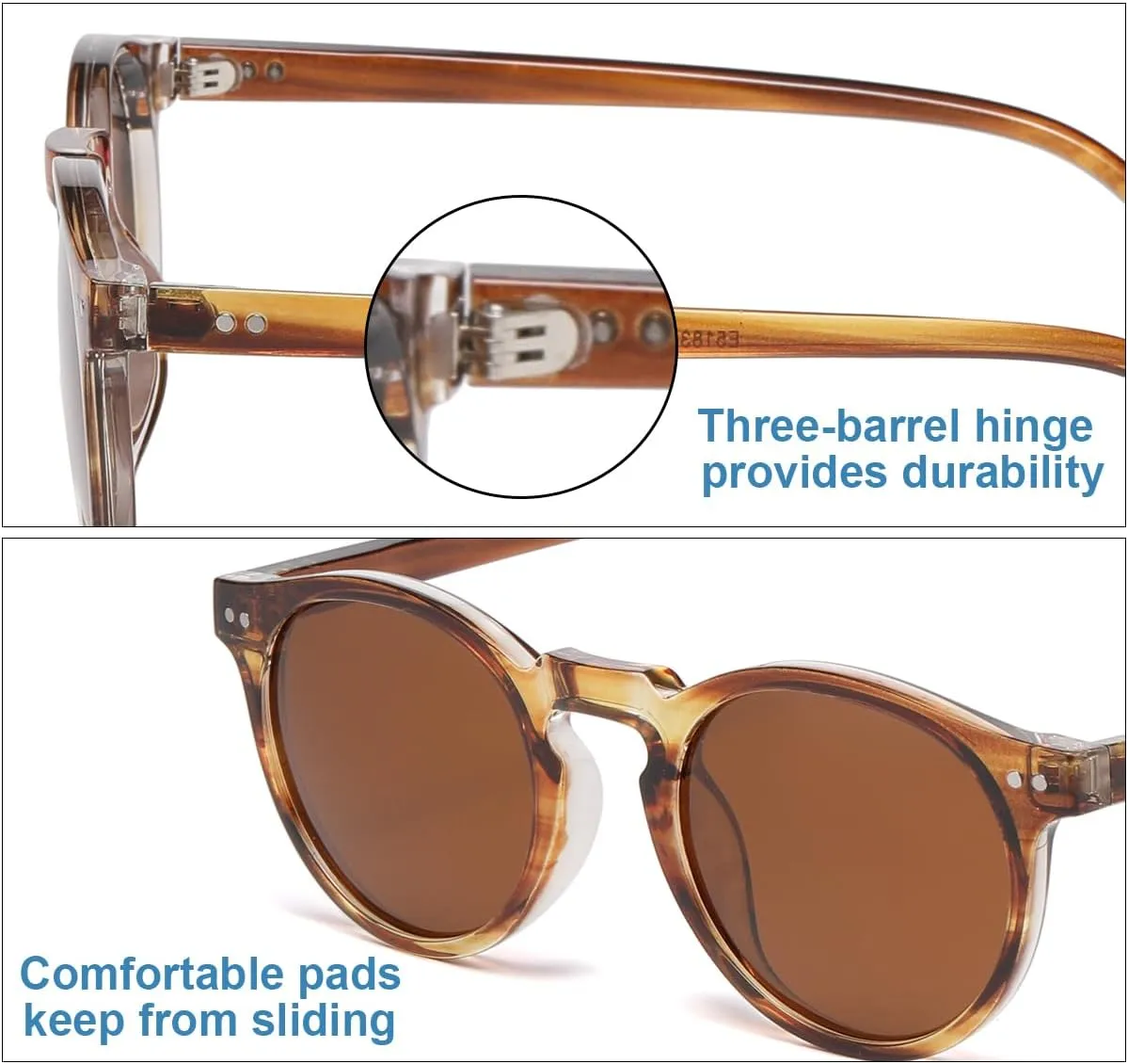Gleyemor Fashion Polarized Round Sunglasses for Men Women Retro Vintage Acetate Frame Sunglasses