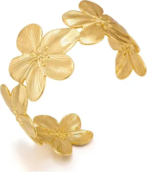 Gold Wide Cuff Bracelets for Women Vintage Gold Flower Bracelet Chunky Wide Cuff Bangles Statement Bracelet Jewelry