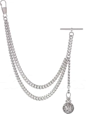 Handmade in The UK Silver Colour Single Albert Pocket Watch Chain with Pendant