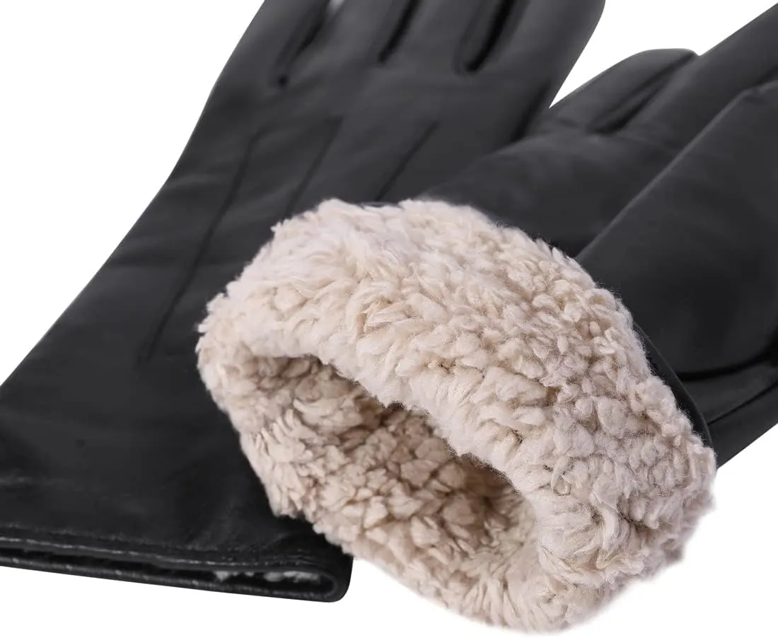 Harssidanzar Leather Gloves Women, Winter Warm Fleece Lining Touchscreen Texting Warm Driving Lambskin Leather Gloves GL018