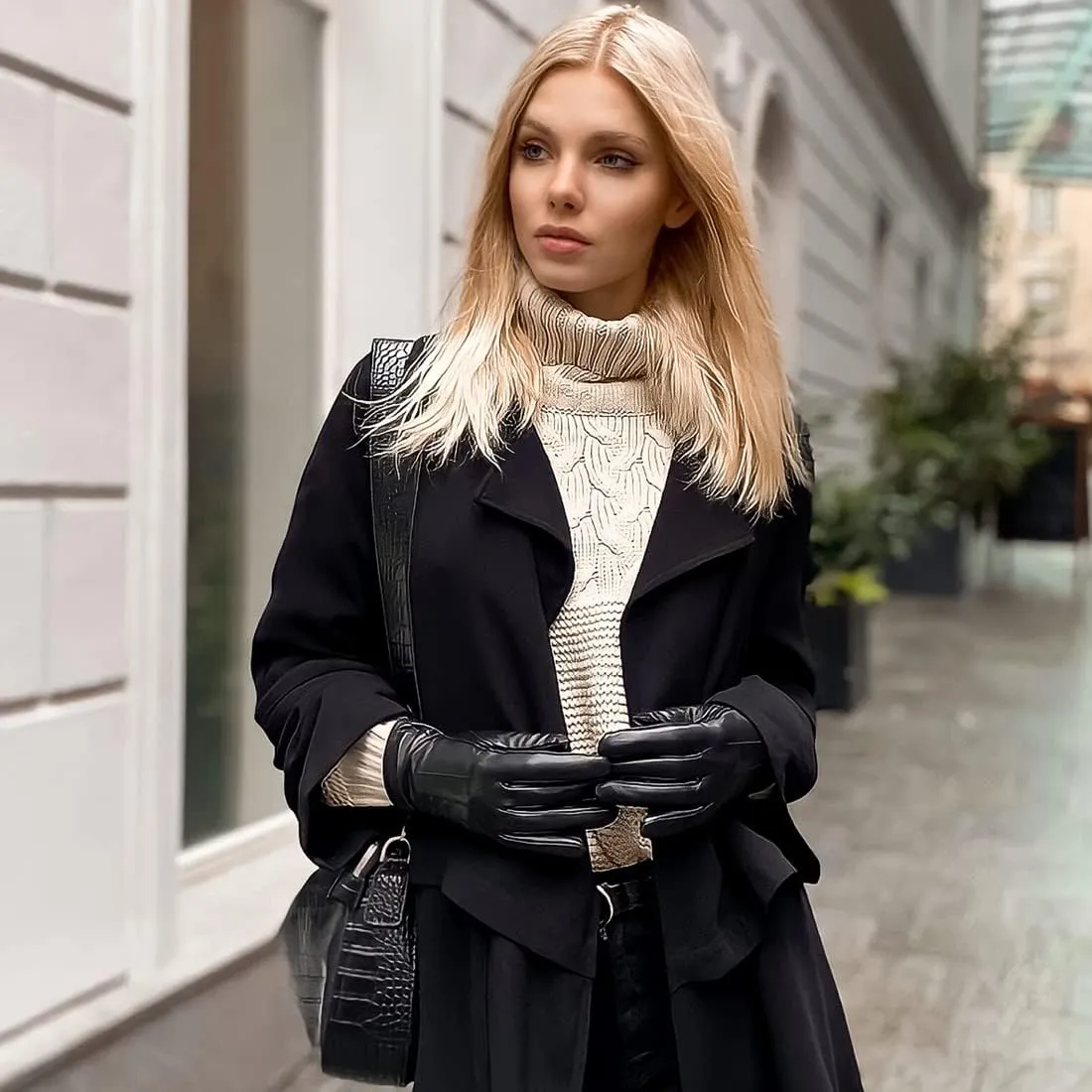 Harssidanzar Leather Gloves Women, Winter Warm Fleece Lining Touchscreen Texting Warm Driving Lambskin Leather Gloves GL018