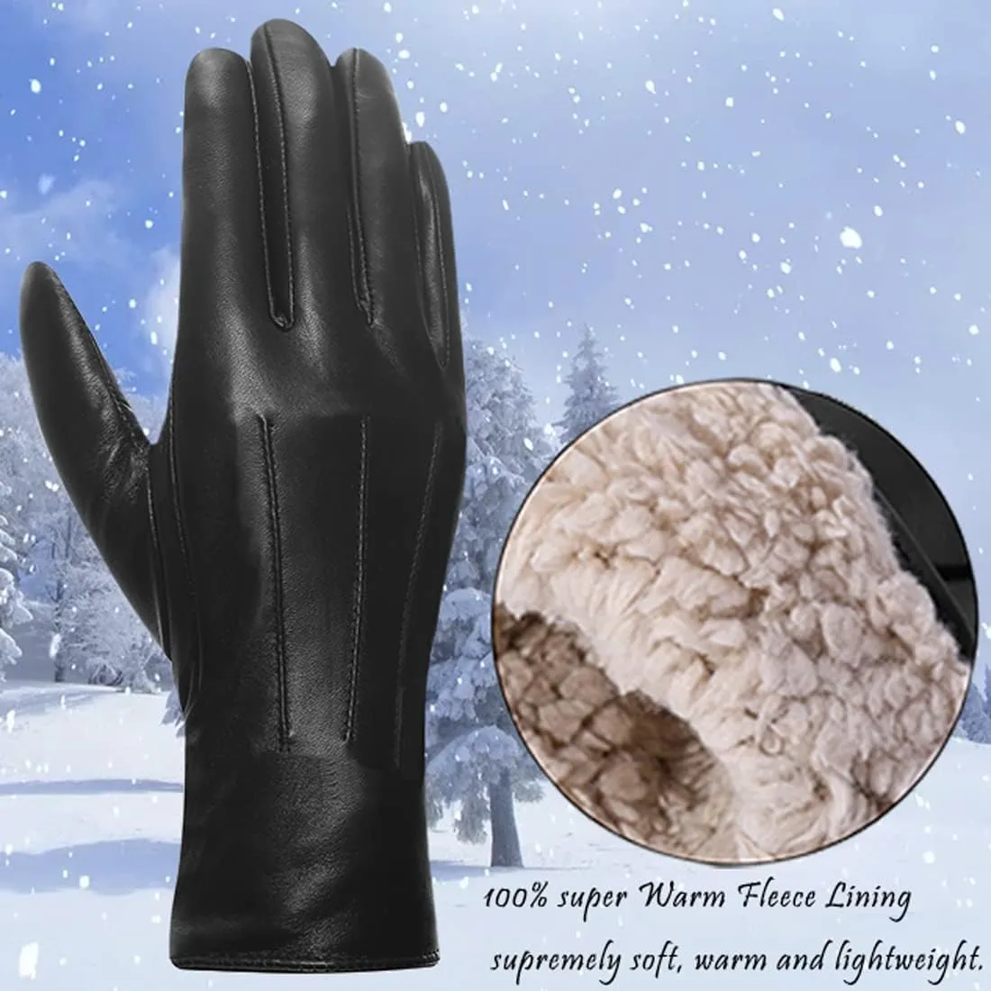 Harssidanzar Leather Gloves Women, Winter Warm Fleece Lining Touchscreen Texting Warm Driving Lambskin Leather Gloves GL018