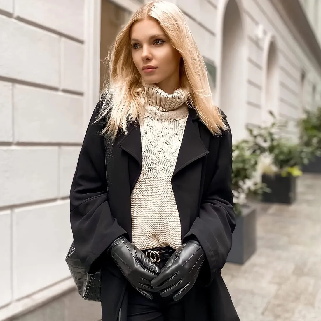 Harssidanzar Leather Gloves Women, Winter Warm Fleece Lining Touchscreen Texting Warm Driving Lambskin Leather Gloves GL018