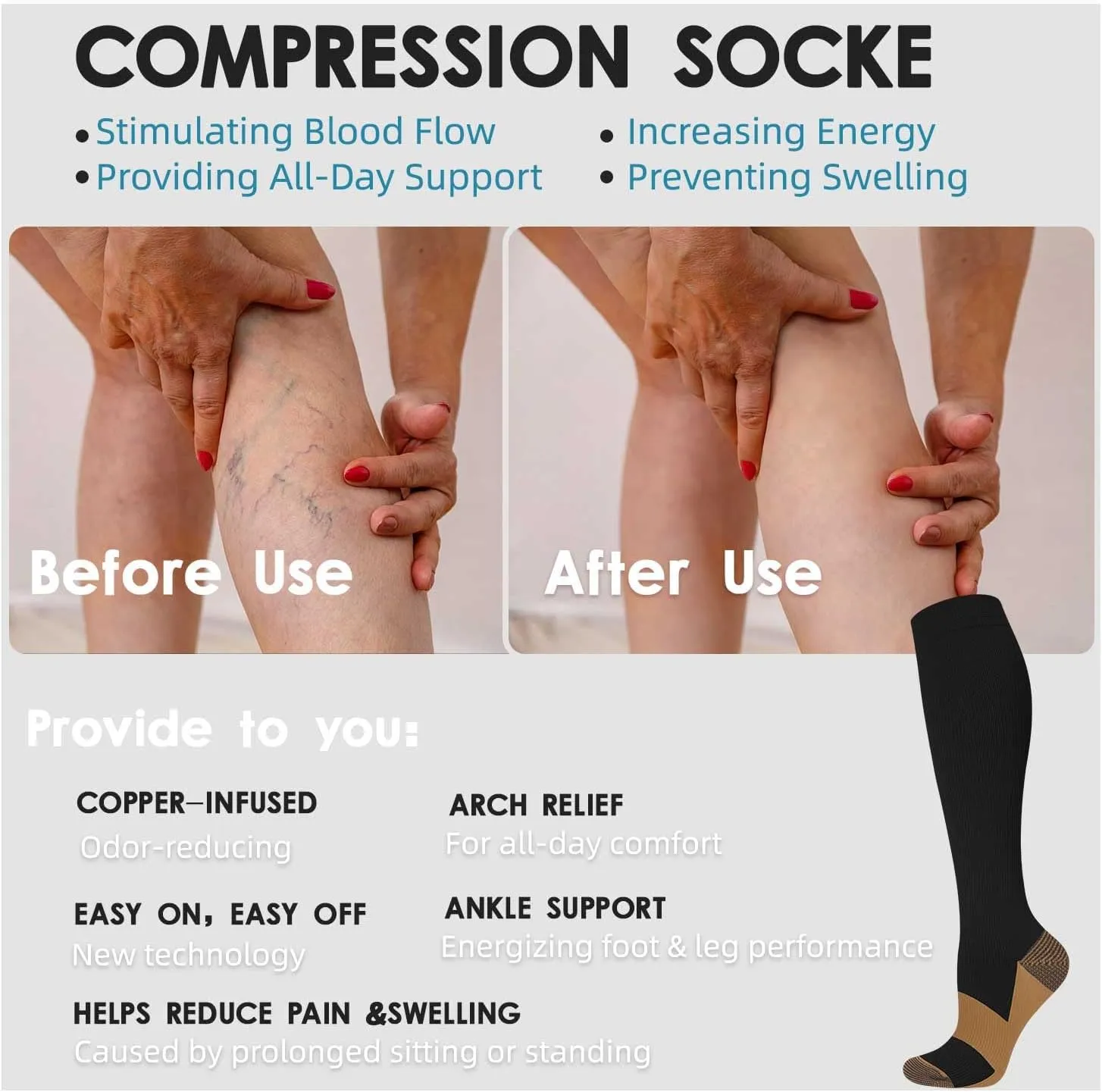 Hi Clasmix Graduated Compression Socks for Women&Men Wide Calf Comfort Best for Circulation,Pregnancy,Media,Nurse,Running,Travel
