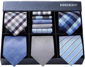 HISDERN Mens Ties Set 5PCS Collection Tie with Pocket Sqaure Formal Business Necktie Present Box Neckties Set for Men