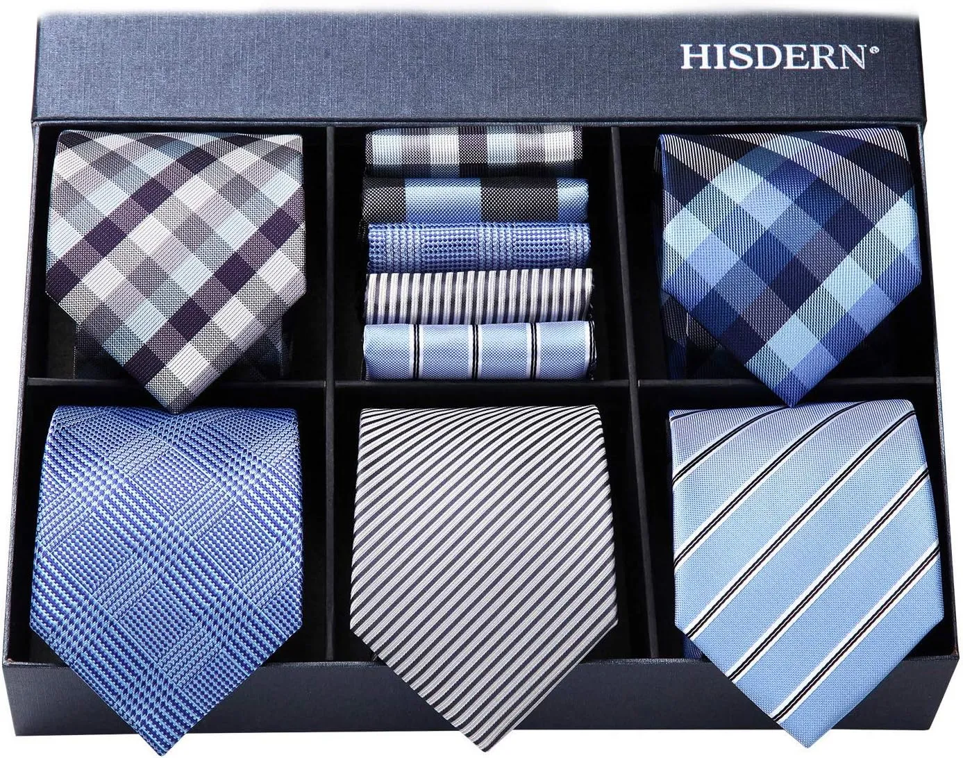 HISDERN Mens Ties Set 5PCS Collection Tie with Pocket Sqaure Formal Business Necktie Present Box Neckties Set for Men