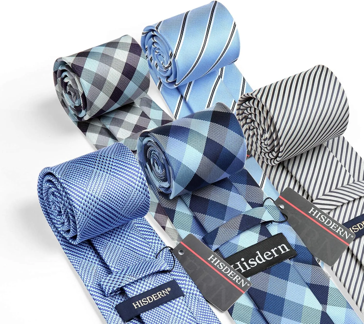 HISDERN Mens Ties Set 5PCS Collection Tie with Pocket Sqaure Formal Business Necktie Present Box Neckties Set for Men